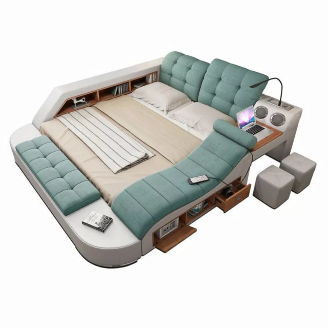 JVmoebel Bett Multifunktion Bett Regal Schrank USB Ladestation Doppel Leder günstig online kaufen