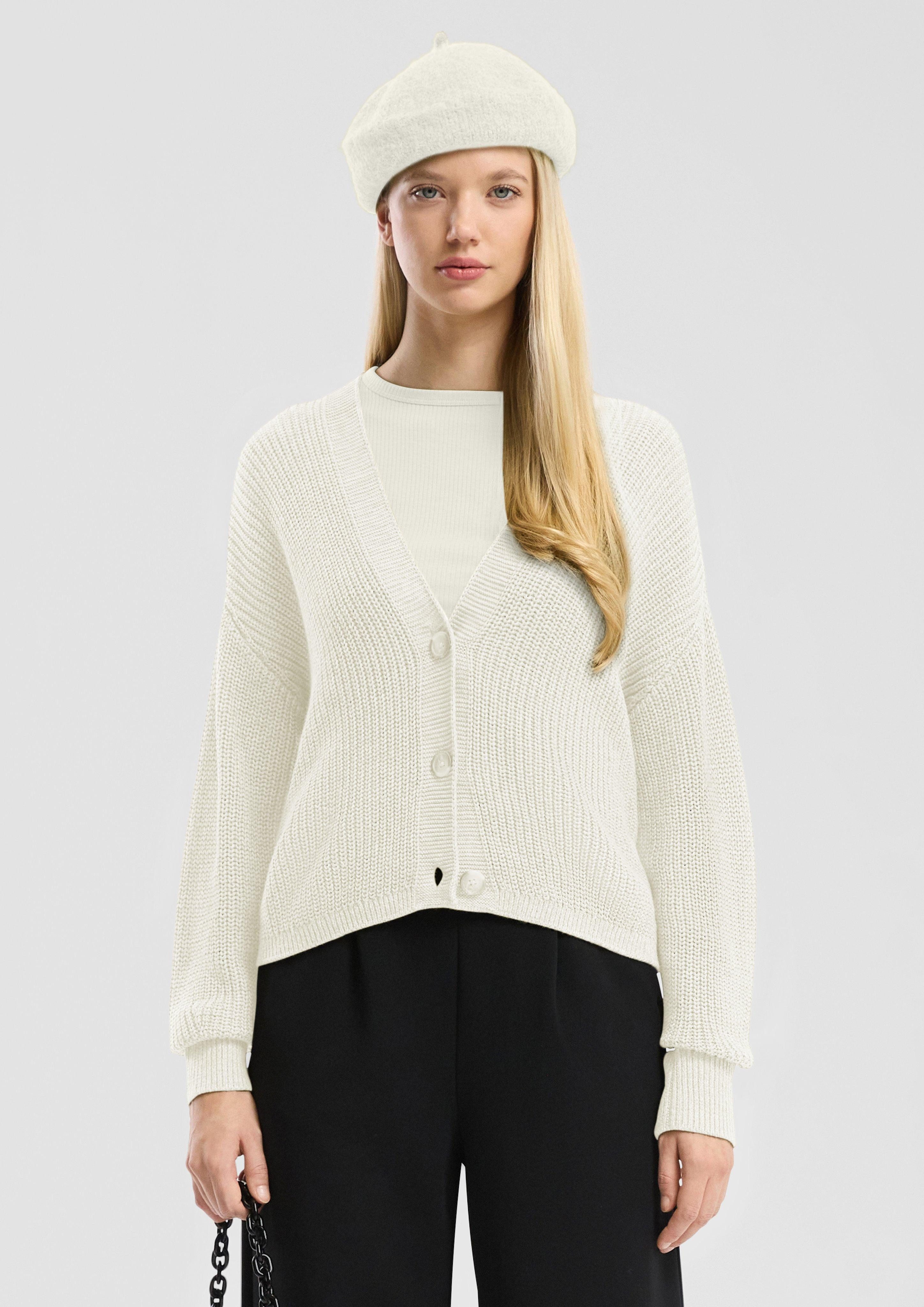QS Funktionsjacke Melierte Strickjacke aus Baumwollmix günstig online kaufen