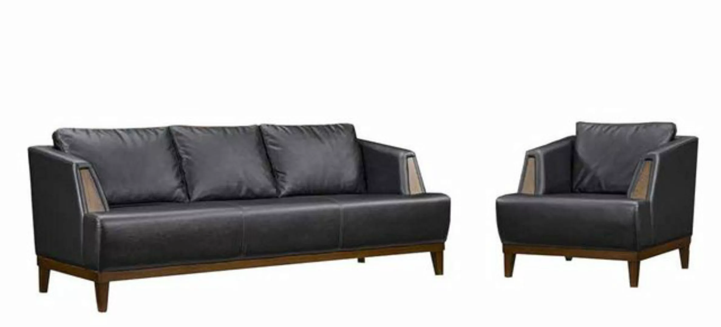 JVmoebel Sofa Designer Schwarze Couchgarnitur Moderner Dreisitzer Lehnsesse günstig online kaufen