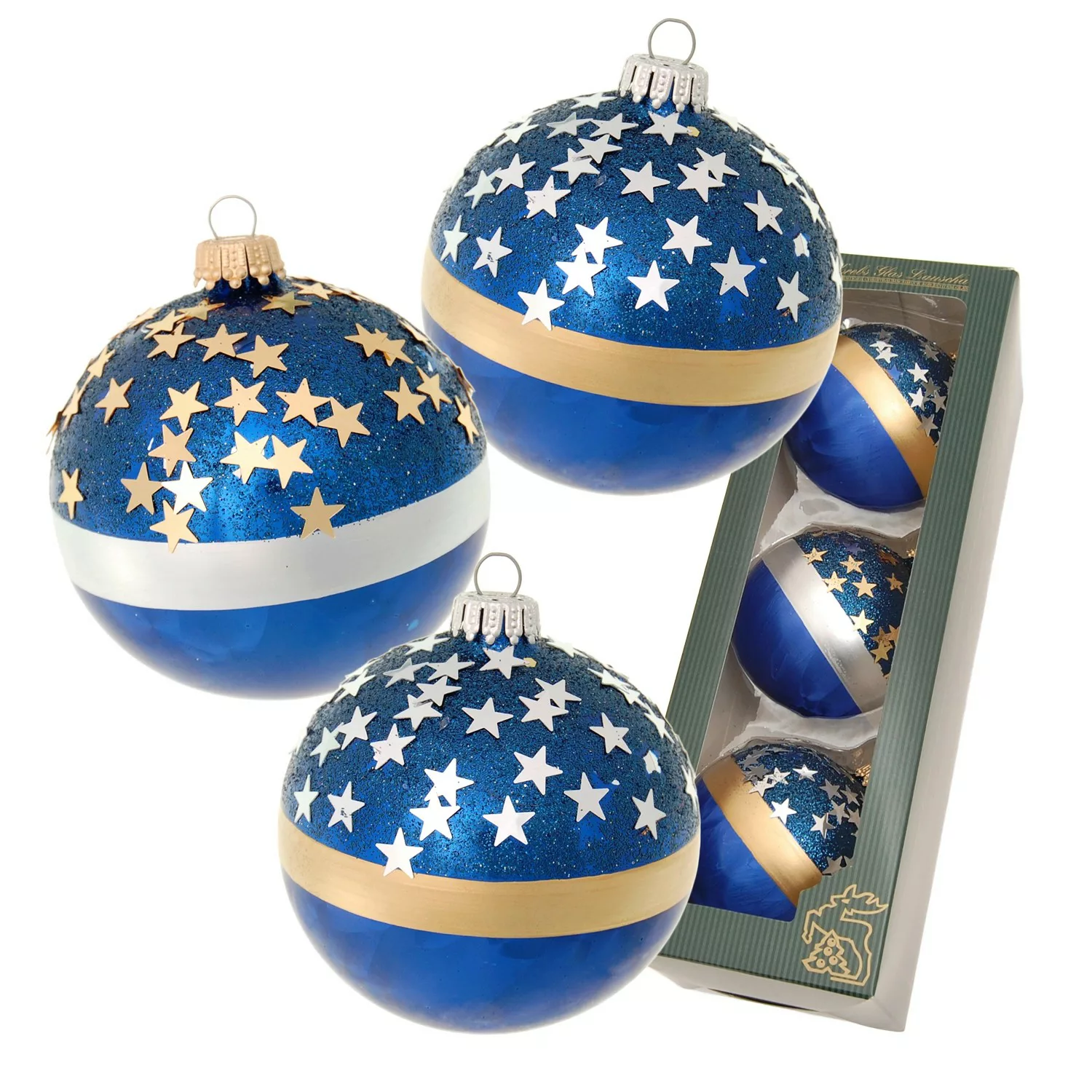 Krebs Glas Lauscha Weihnachtskugeln Sternennacht Gold und Silber 3-tlg. 8cm günstig online kaufen
