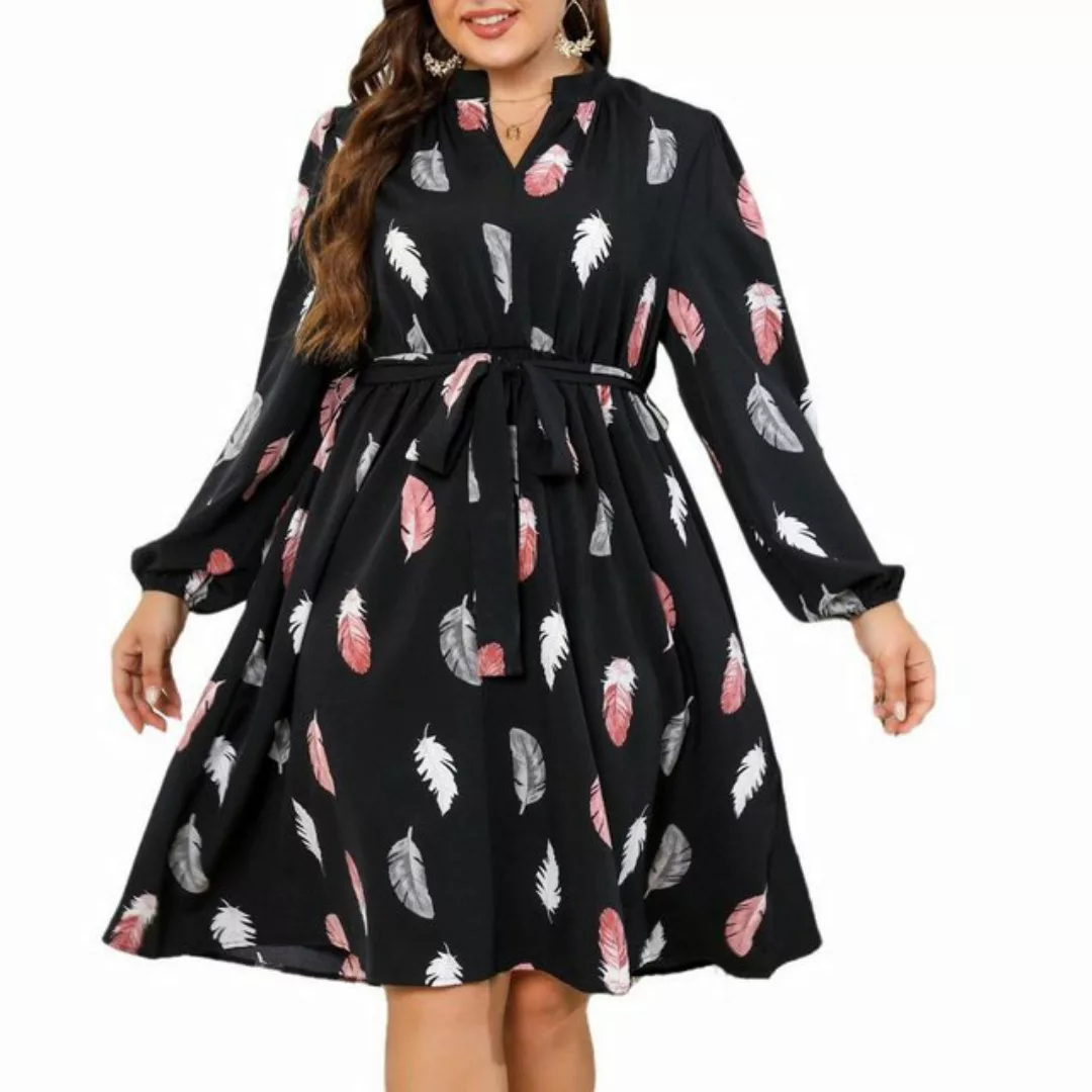 AUKUU Sommerkleid Herbst modisches Kleid, Langarm bedrucktes Kleid, elegant günstig online kaufen