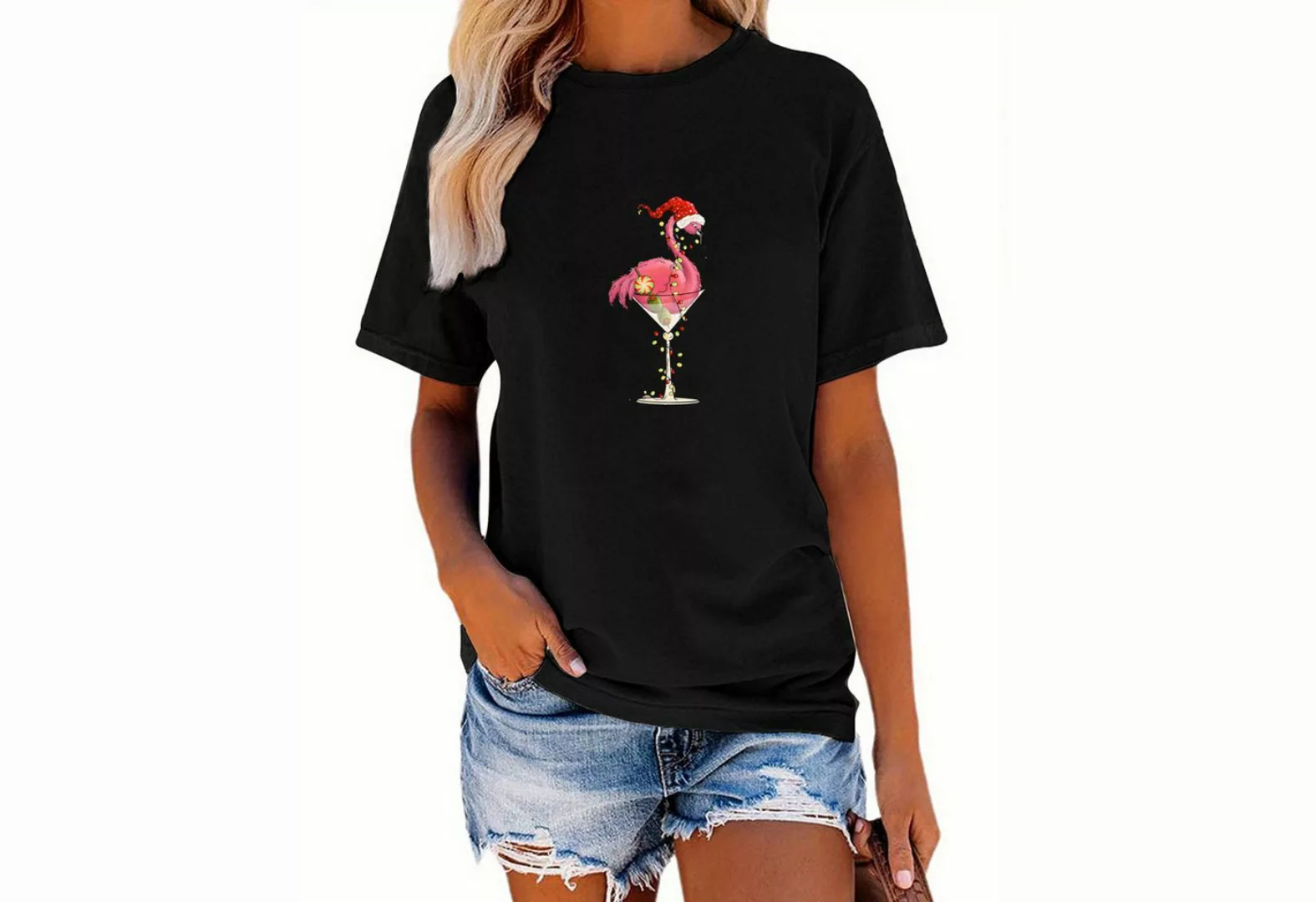 PYL Rundhalsshirt Damen Sommer kurze Ärmel T-Shirt mit Herz Druck günstig online kaufen