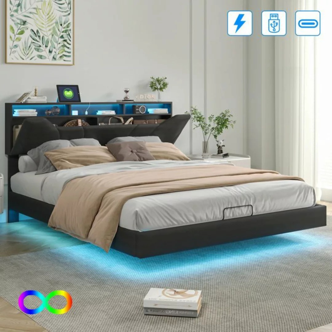 Furnishings Home Stauraumbett Polsterbett Doppelbett LED USB (1 tlg., hydra günstig online kaufen