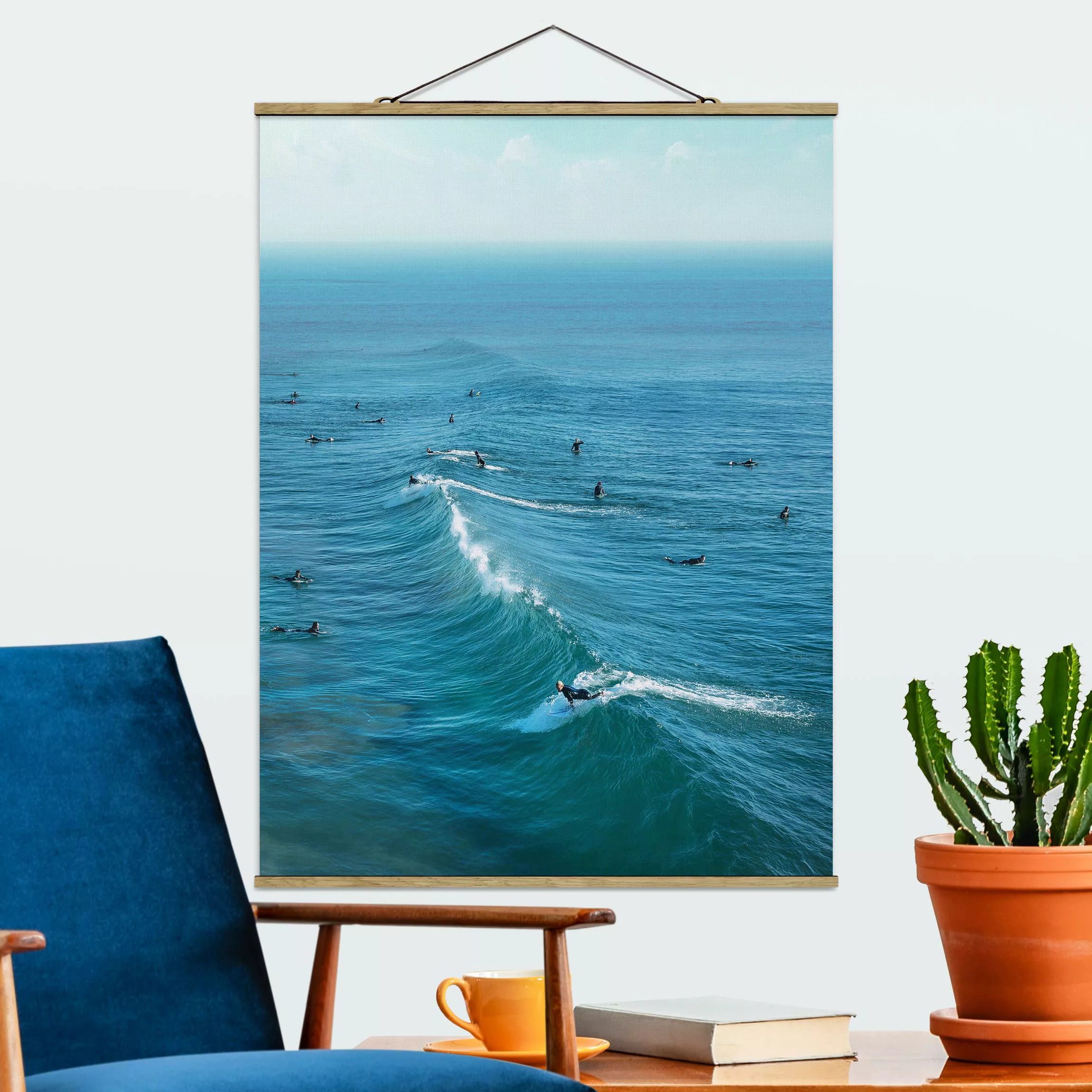 Stoffbild mit Posterleisten Surfer am Huntington Beach günstig online kaufen