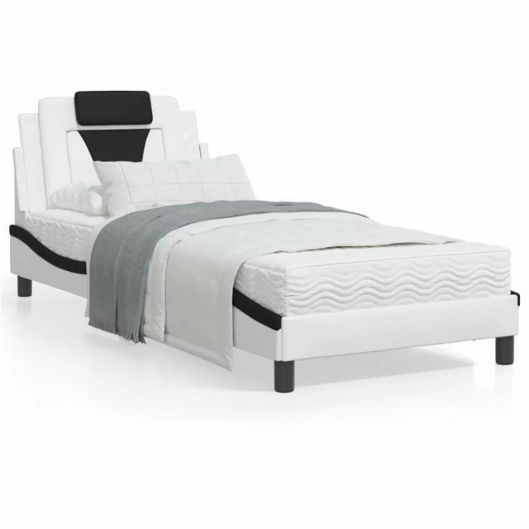 vidaXL Bett Bettgestell mit LED Weiß und Schwarz 90x190 cm Kunstleder günstig online kaufen