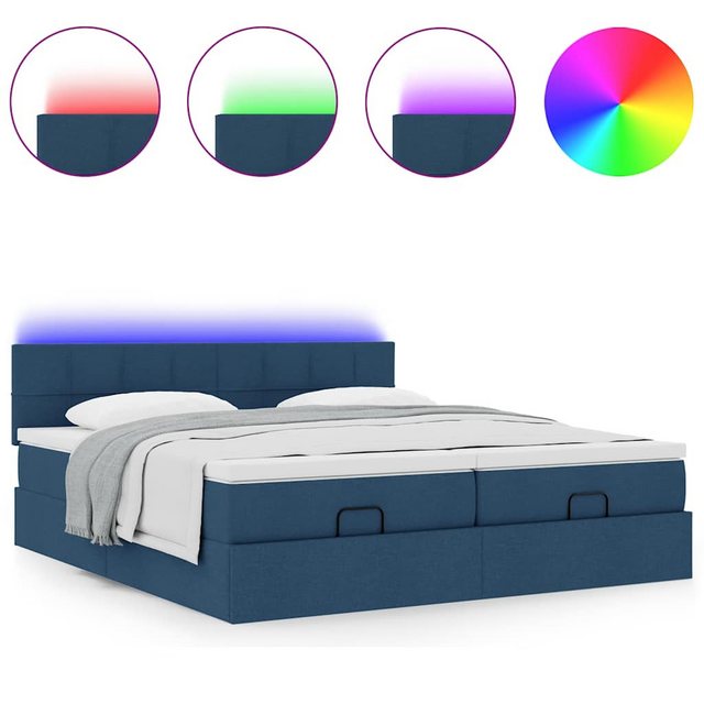 vidaXL Bett Ottoman-Bett mit Matratzen & LEDs Blau 180x200 cm Stoff günstig online kaufen