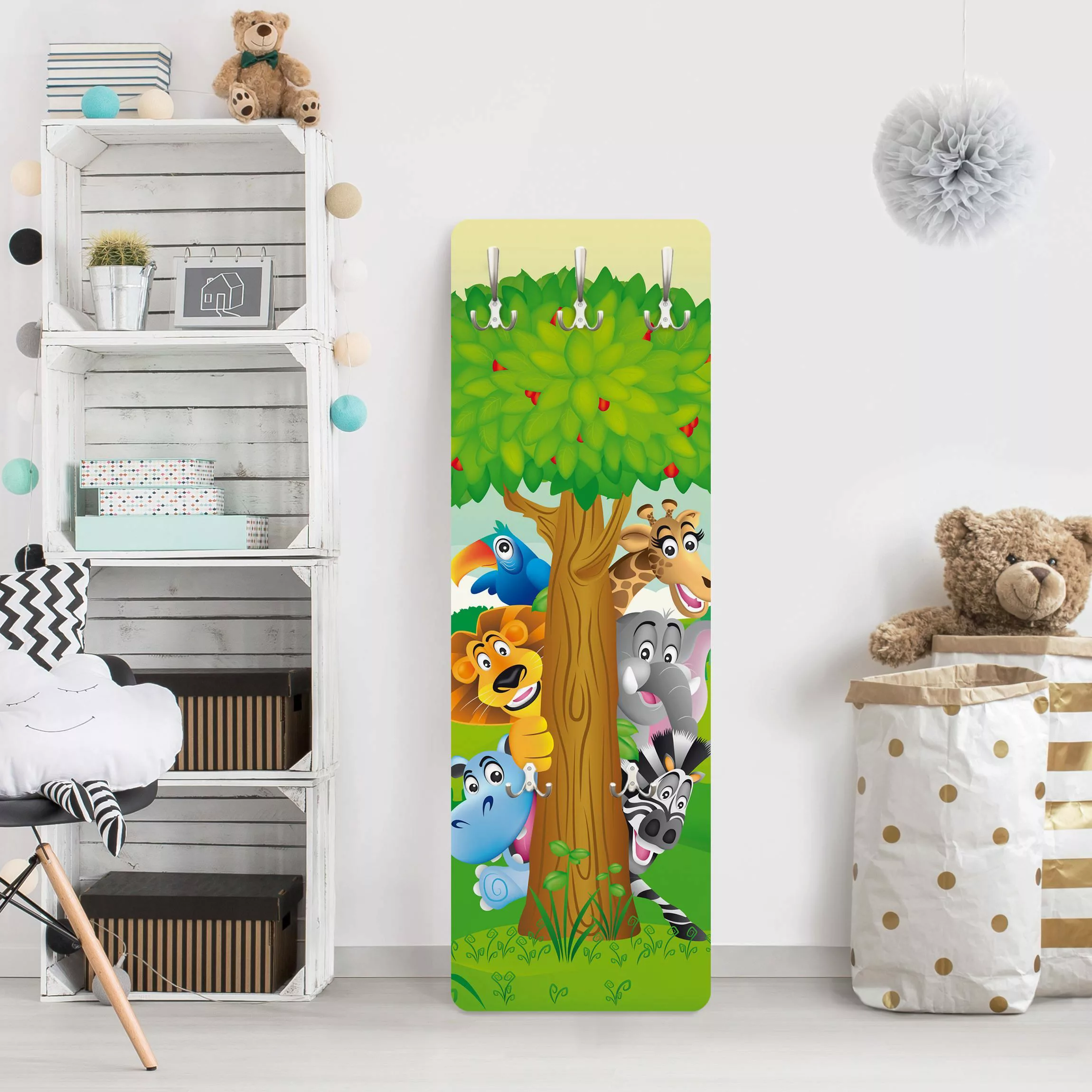 Wandgarderobe Holzpaneel Kinderzimmer No.BF1 Dschungeltiere günstig online kaufen