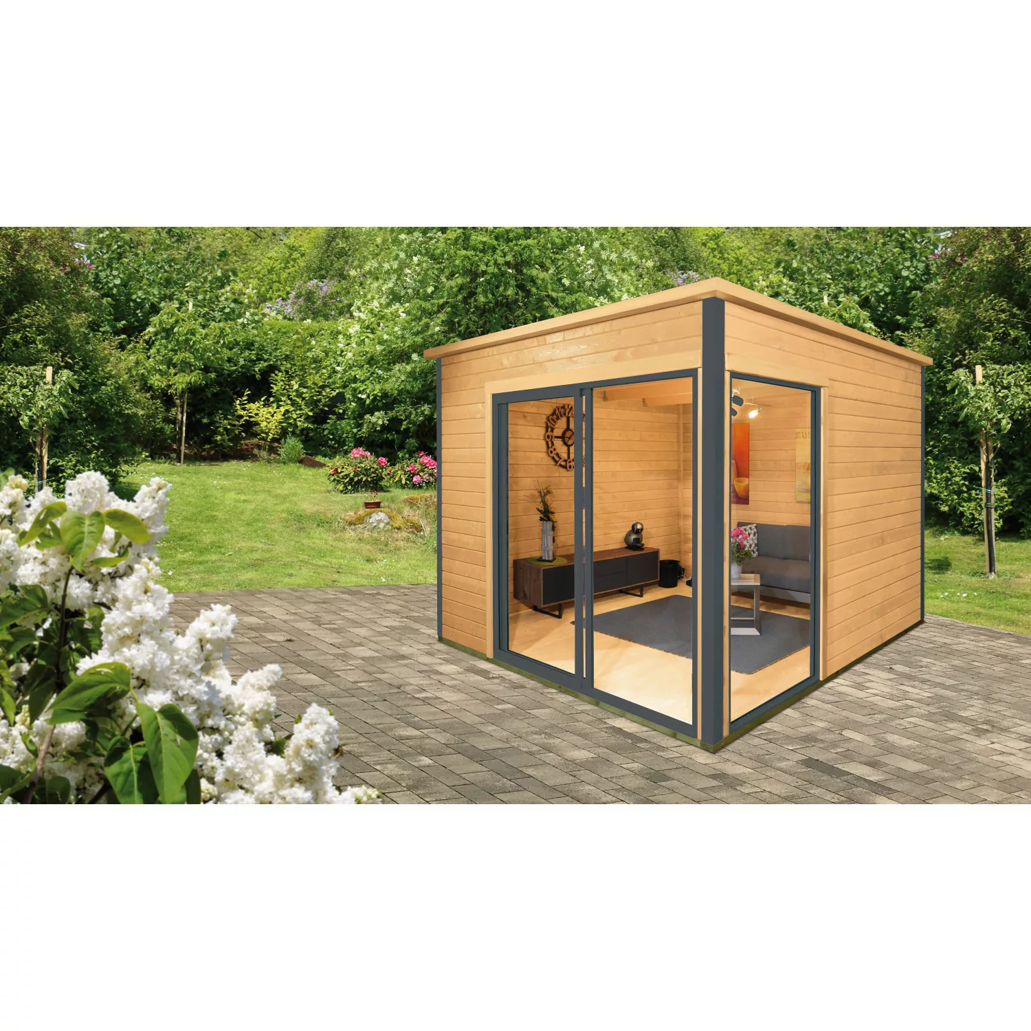 Wolff Finnhaus Holz-Gartenhaus Studio 44-B Unbehandelt BxT: 320 cm x 320 cm günstig online kaufen