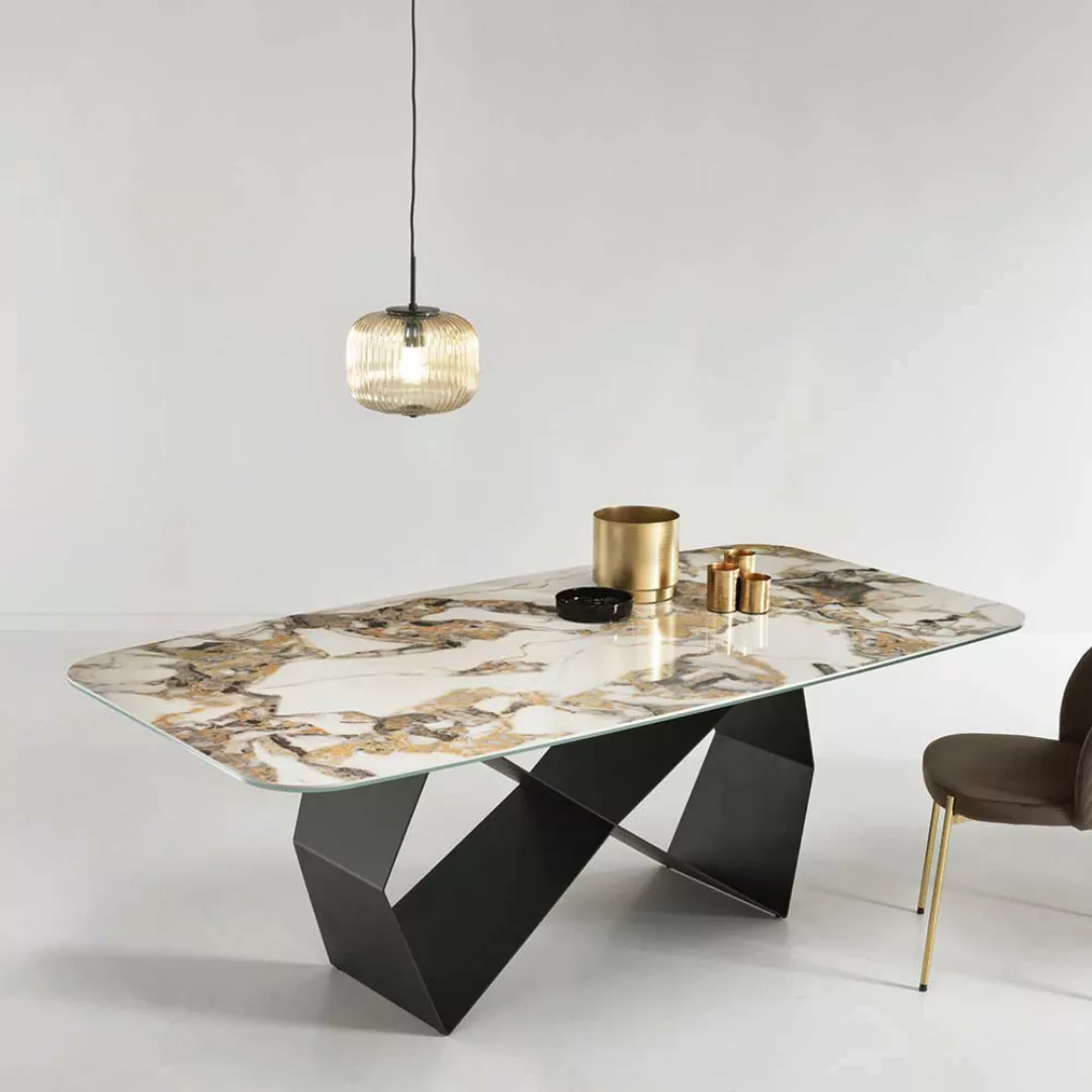 Design Tisch Esszimmer mit Wangen Gestell Metall günstig online kaufen