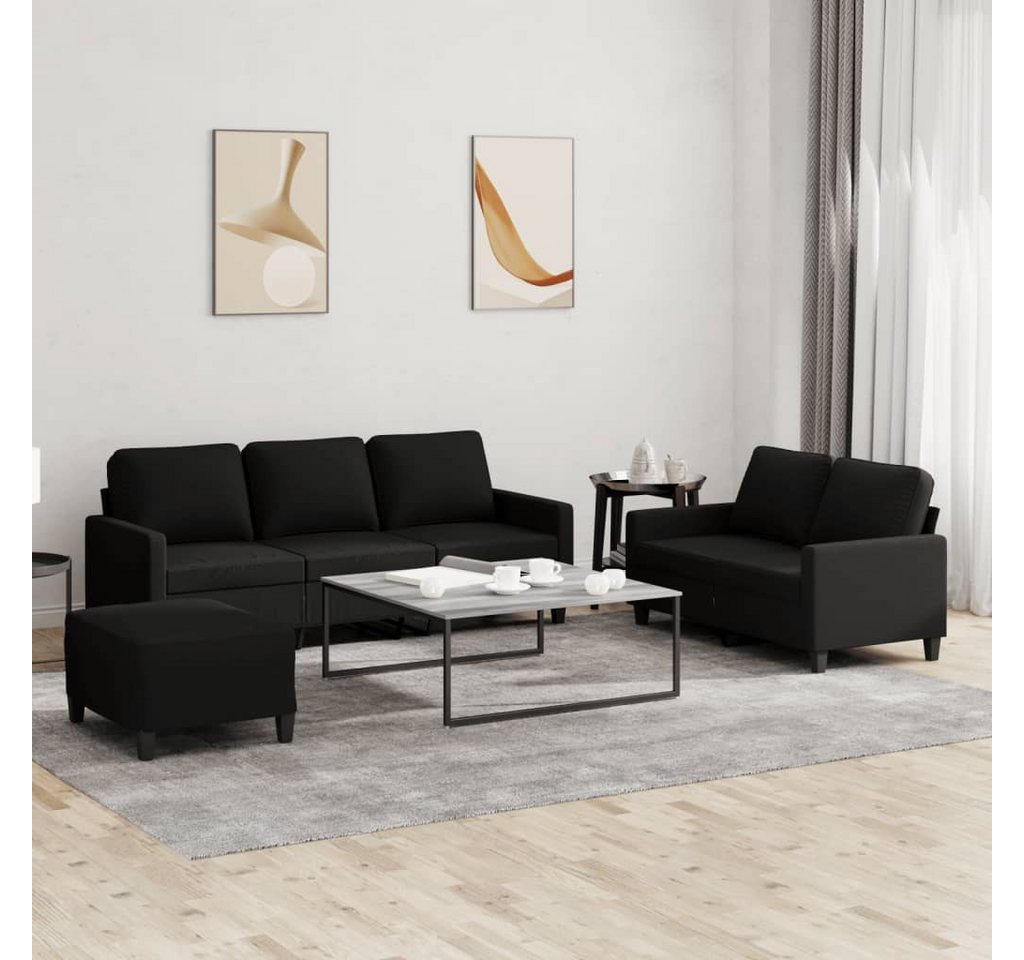 vidaXL Sofa Sofagarnitur mit Kissen Stoff, 3-tlg., Schwarz günstig online kaufen