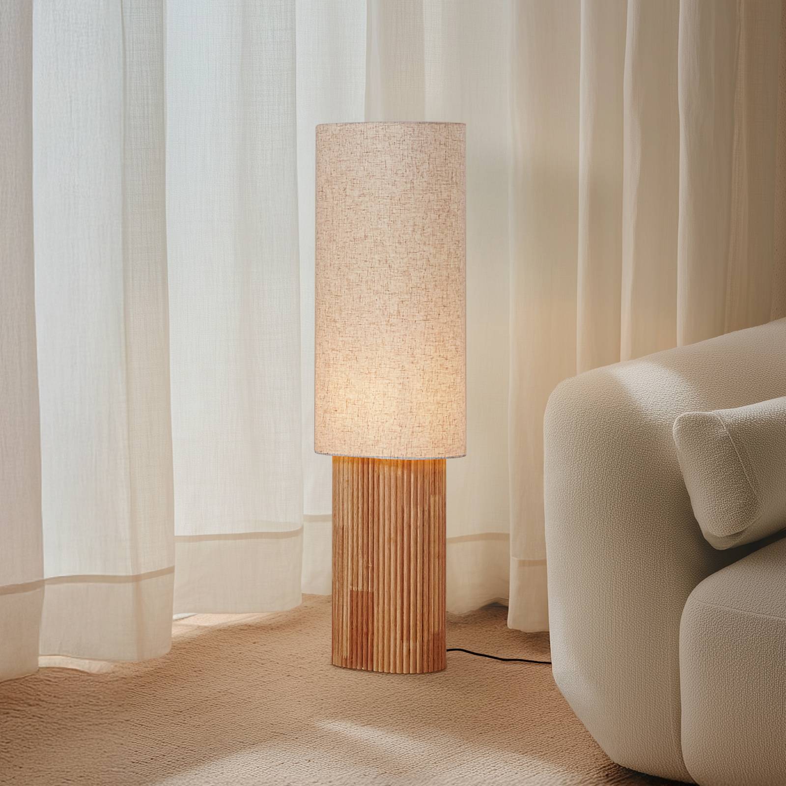 Lindby Stehleuchte Kimiko, Höhe 100 cm, Holz, Papier, E27 günstig online kaufen