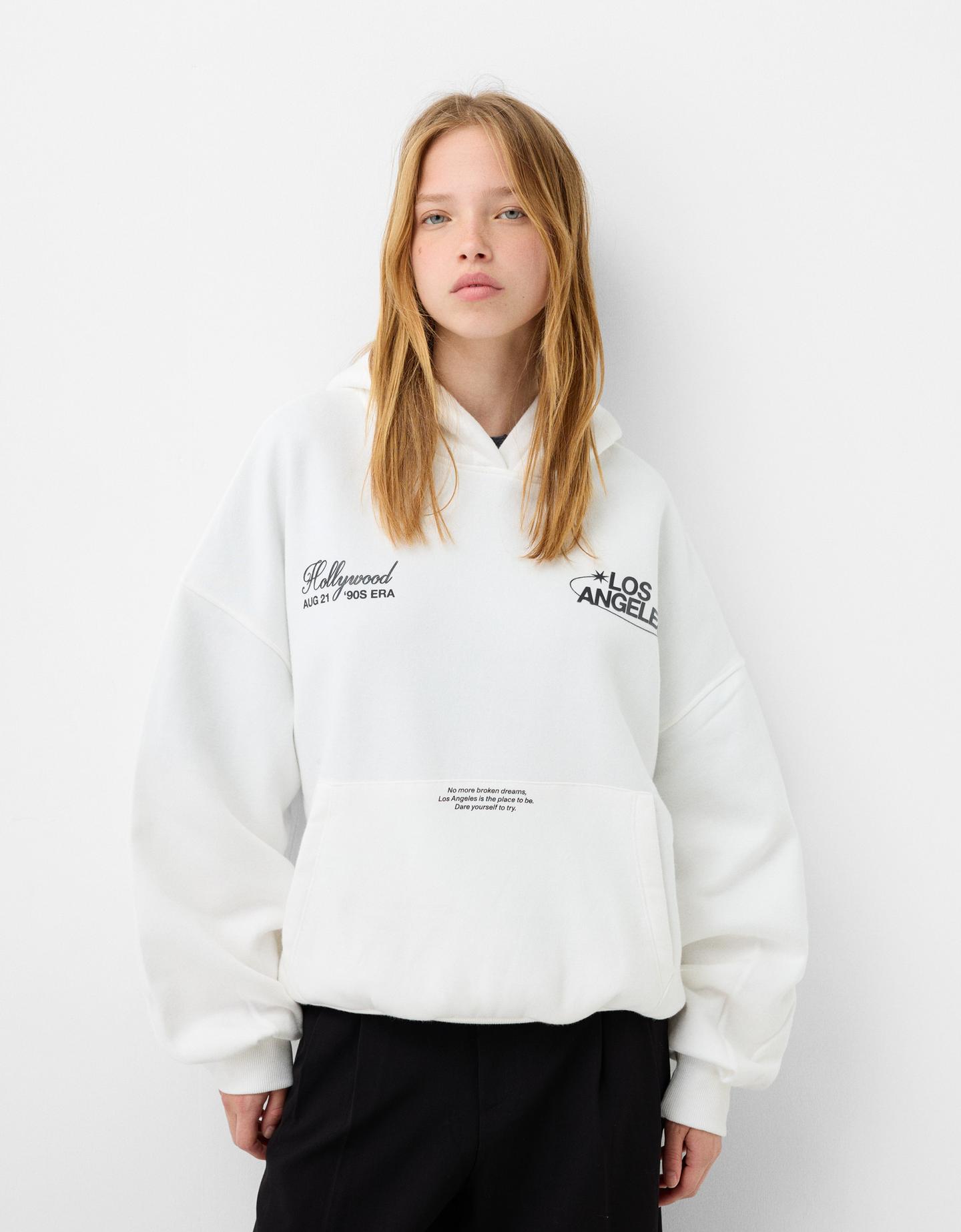 Bershka Hoodie Mit Print Damen 10-12 Rohweiß günstig online kaufen