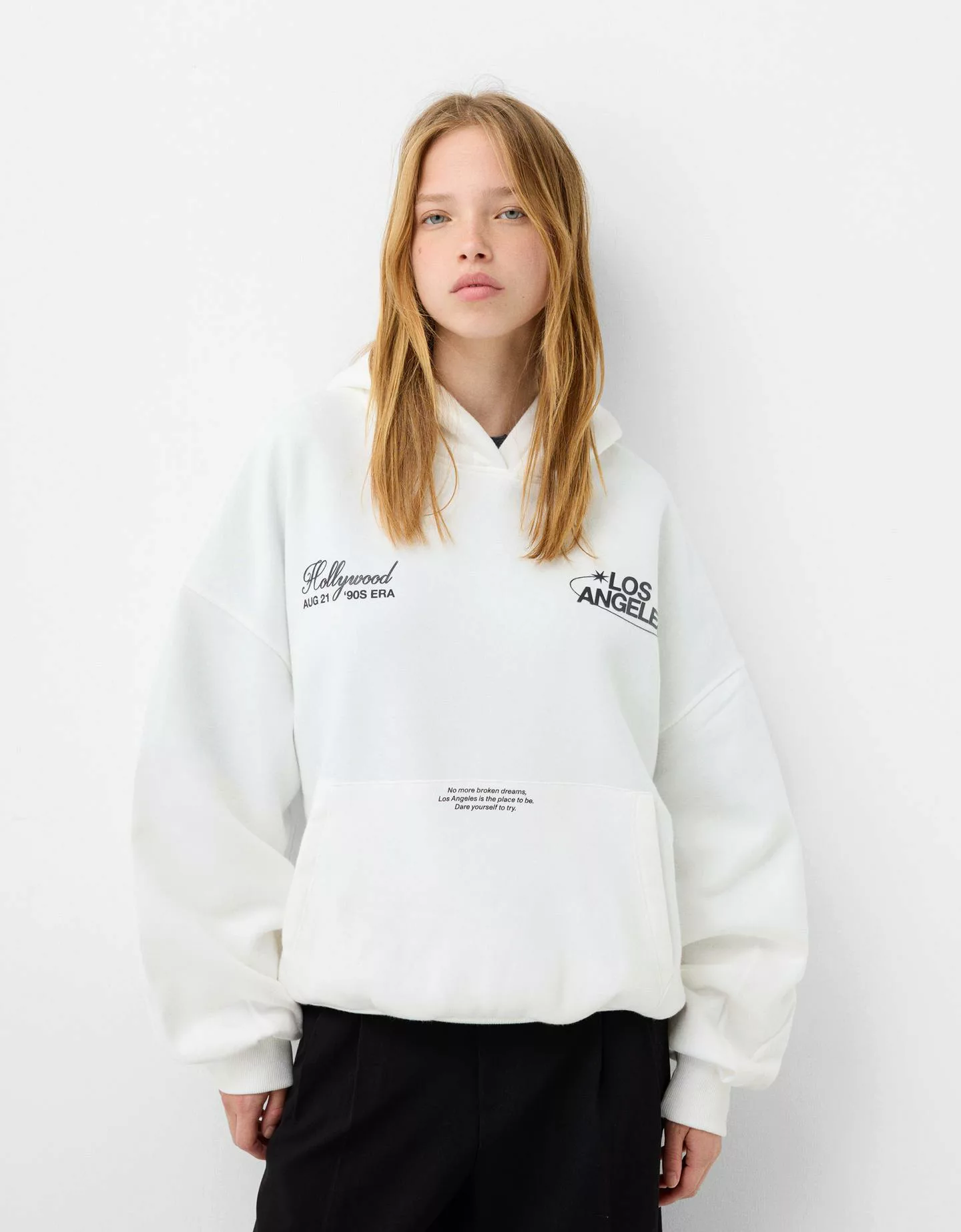 Bershka Hoodie Mit Print Damen S Rohweiß günstig online kaufen