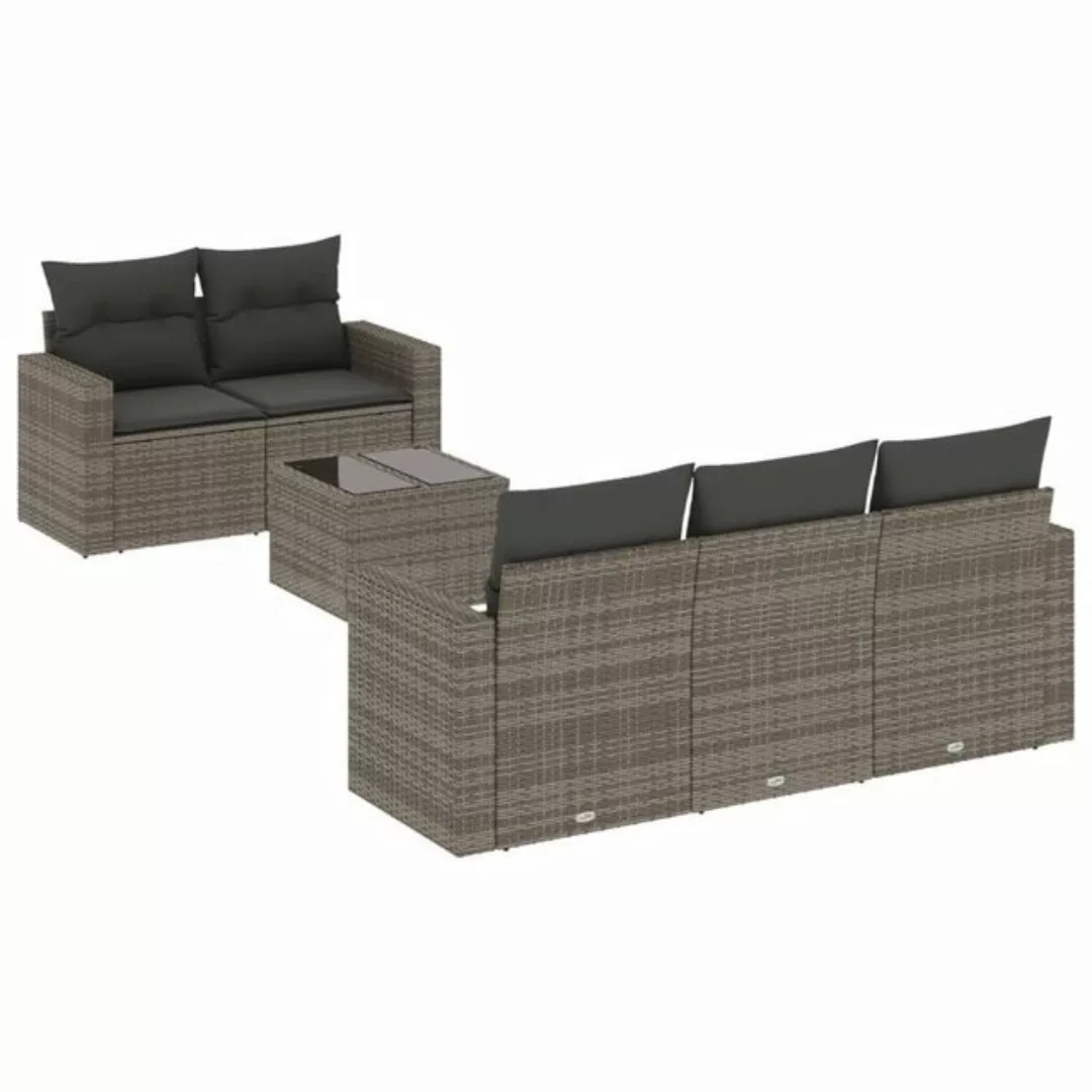 vidaXL Sofaelement 6-tlg. Garten-Sofagarnitur mit Kissen Grau Poly Rattan günstig online kaufen