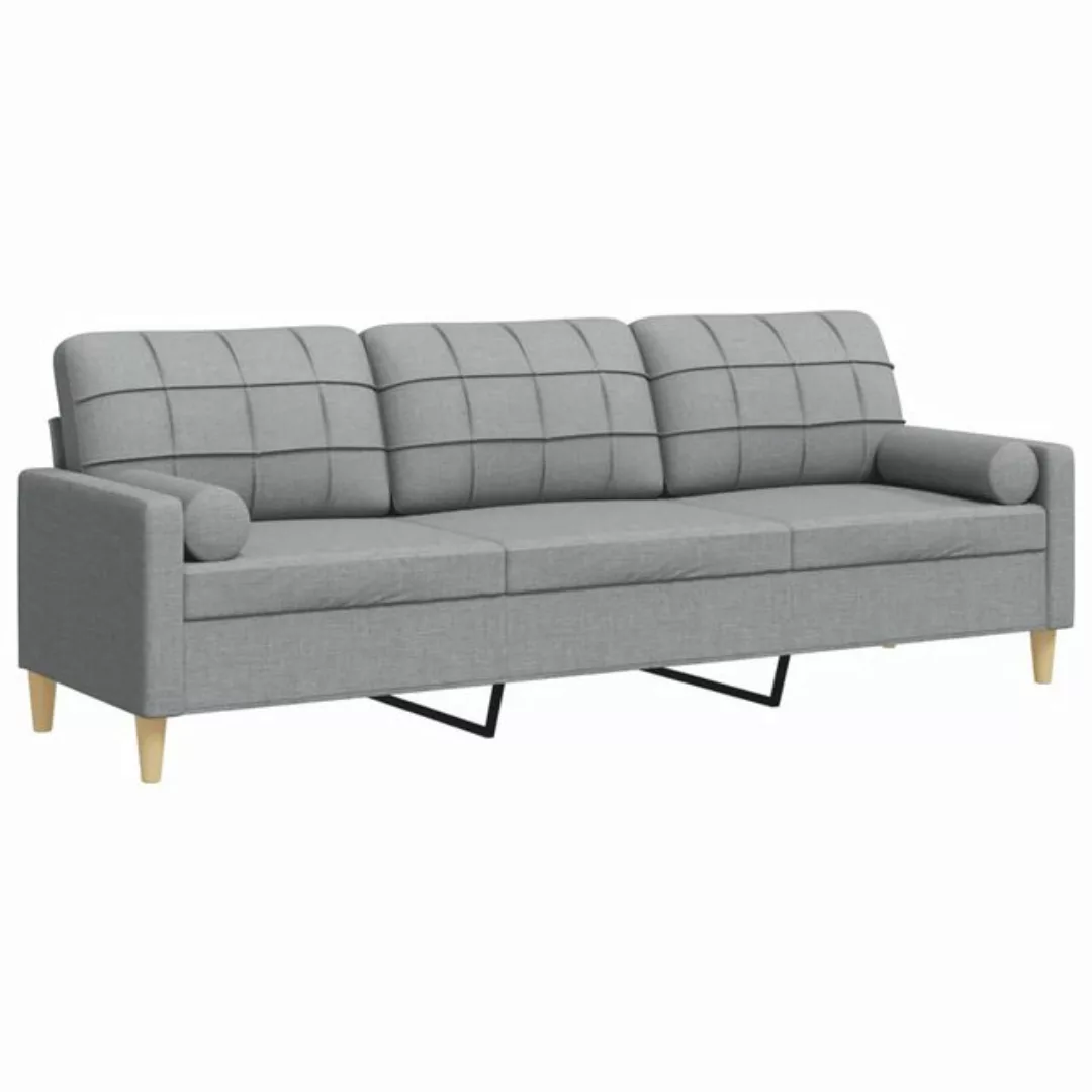 vidaXL Sofa Sofa 3-Sitzer mit Zierkissen Hellgrau 210 cm Stoff günstig online kaufen