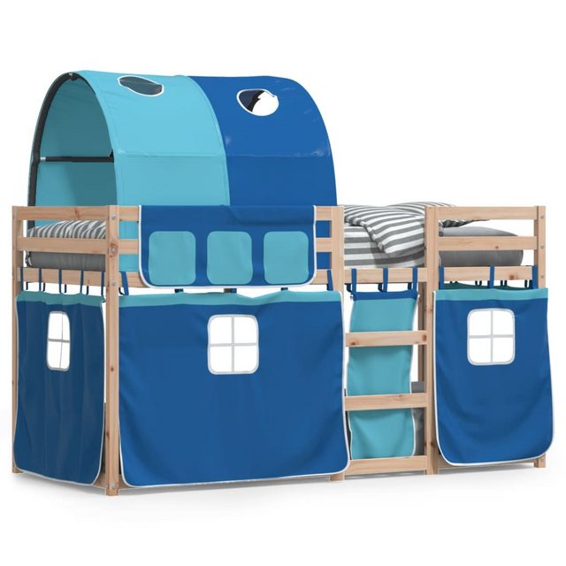 vidaXL Bett Etagenbett mit Vorhängen Blau 90x190 cm Massivholz Kiefer günstig online kaufen