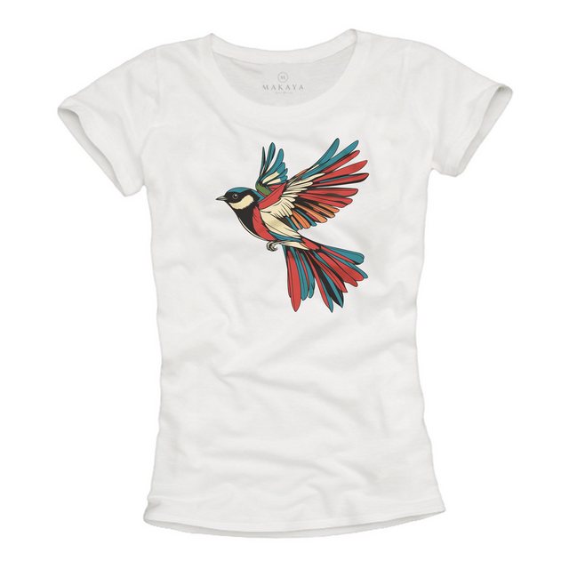 MAKAYA Print-Shirt Damen mit Vogelmotiv Kurzarm Top Frauen Oberteil Vogel L günstig online kaufen