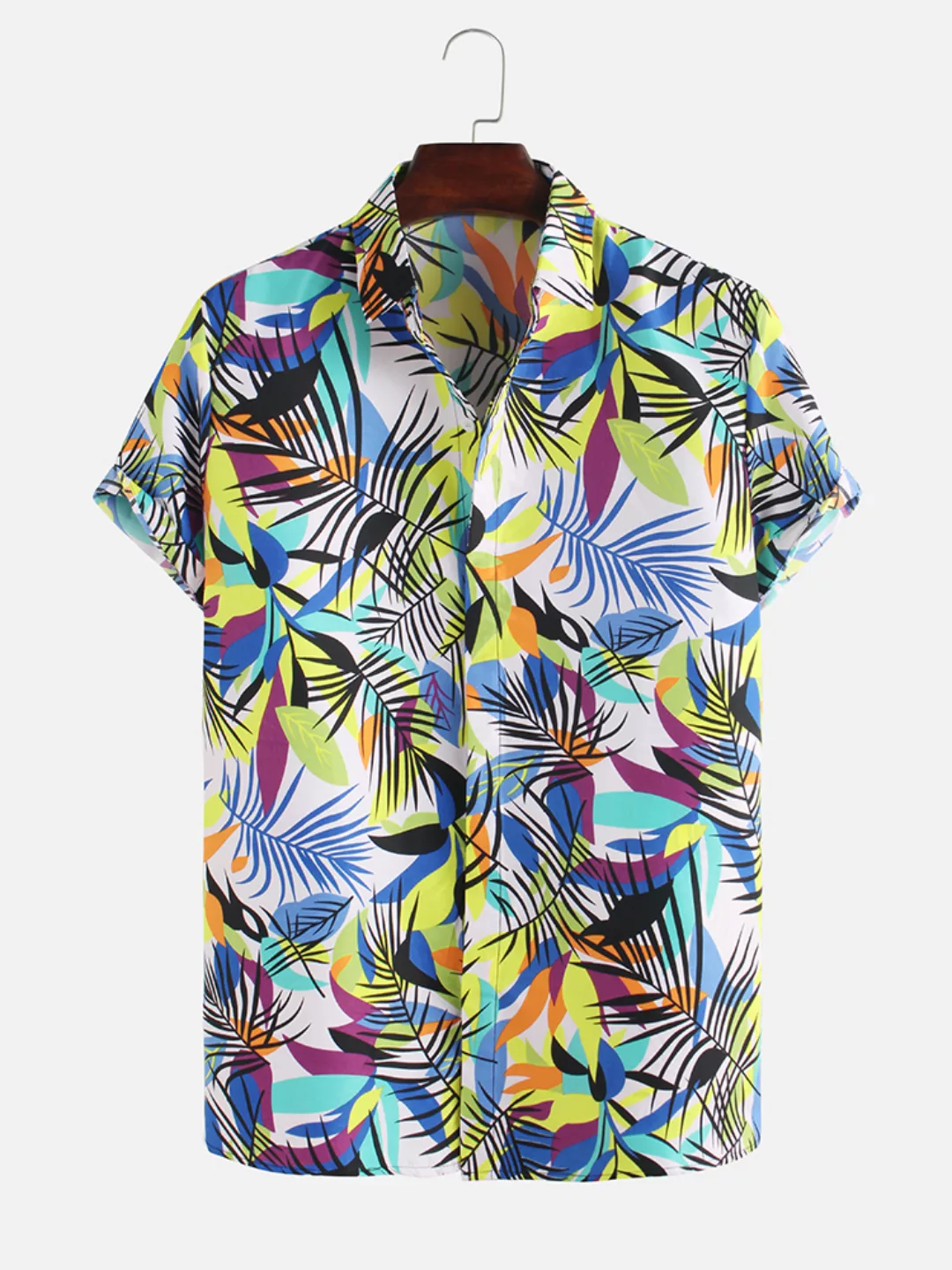 Herren Hawaii Style Leaf Printed Lässige atmungsaktive Kurzarmhemden günstig online kaufen