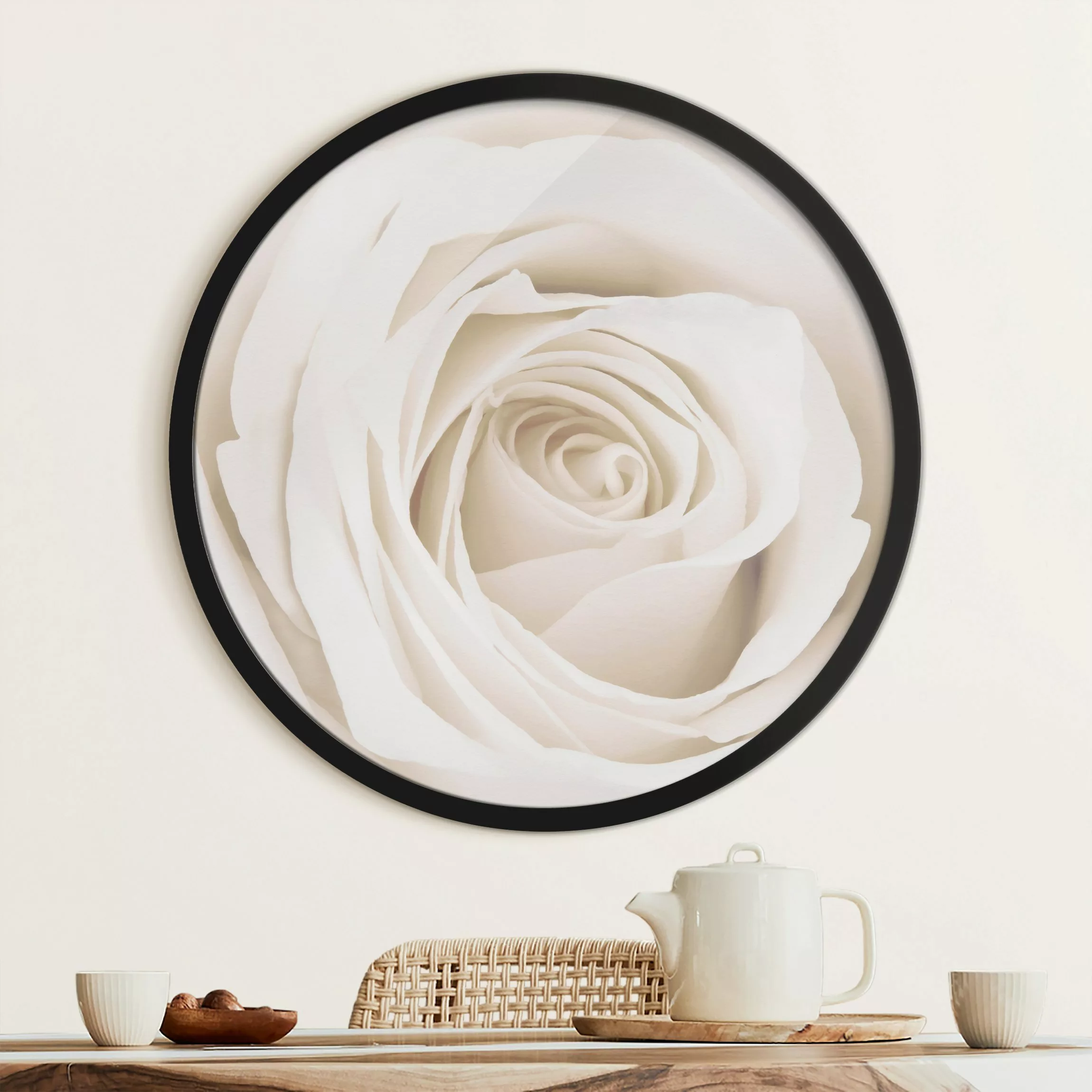 Rundes Gerahmtes Bild Pretty White Rose günstig online kaufen