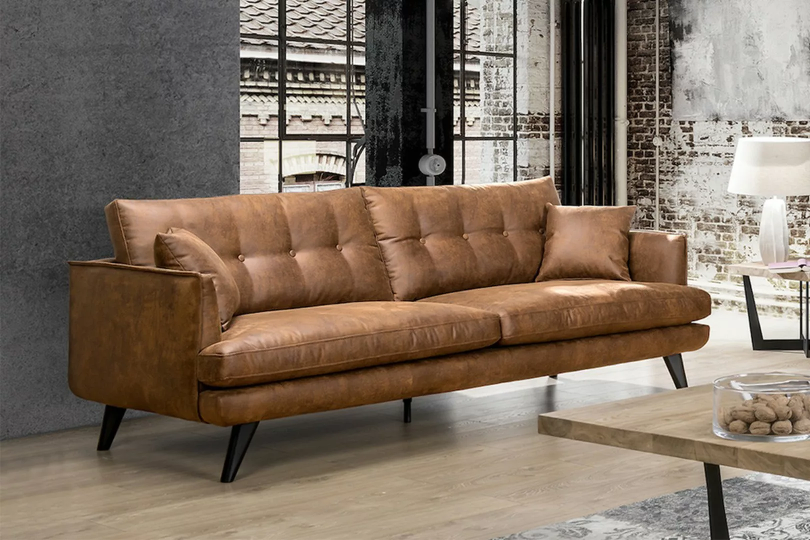 KAWOLA 3-Sitzer Sofa HILLY Microfaser braun günstig online kaufen