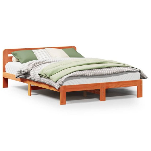 vidaXL Bett, Massivholzbett ohne Matratze Wachsbraun 160x200 Kiefernholz günstig online kaufen