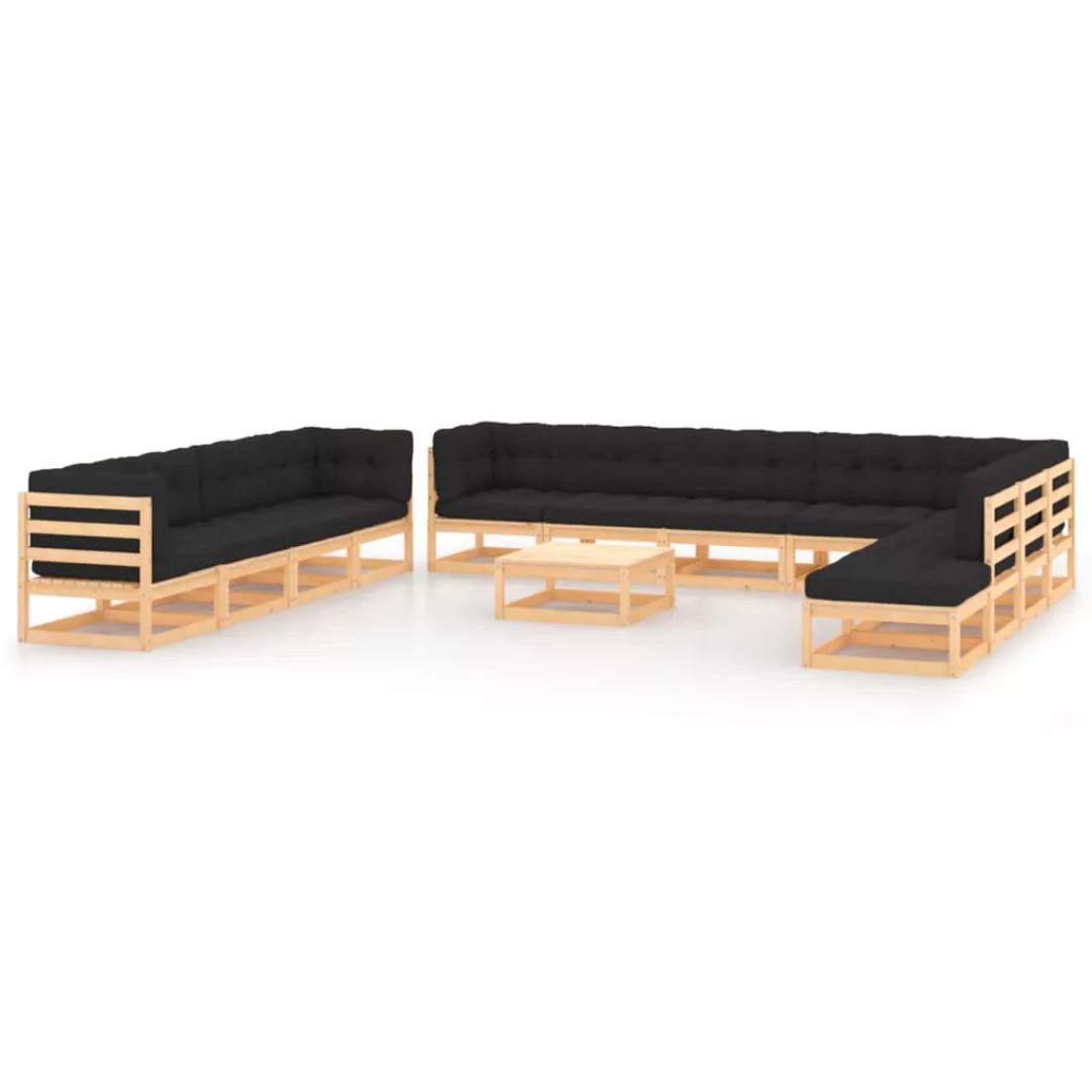 Vidaxl 13-tlg. Garten-lounge-set Anthrazit-kissen Massivholz Kiefer günstig online kaufen