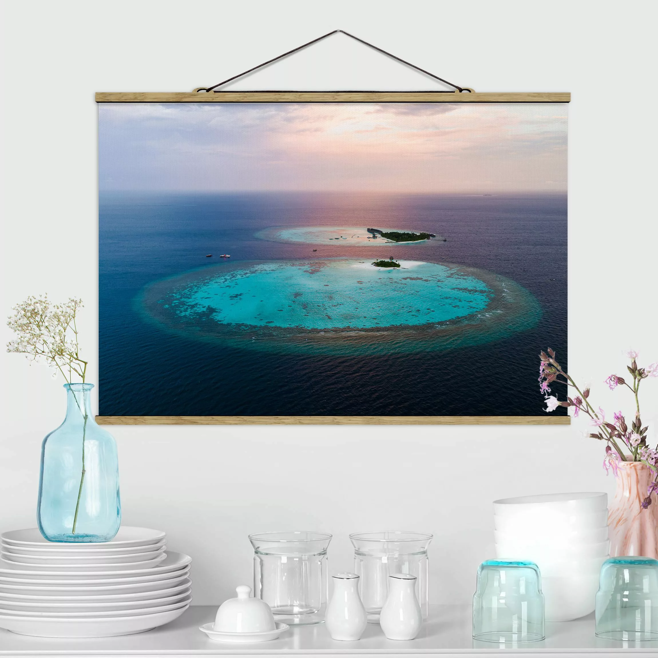 Stoffbild mit Posterleisten Paradies im Ozean günstig online kaufen