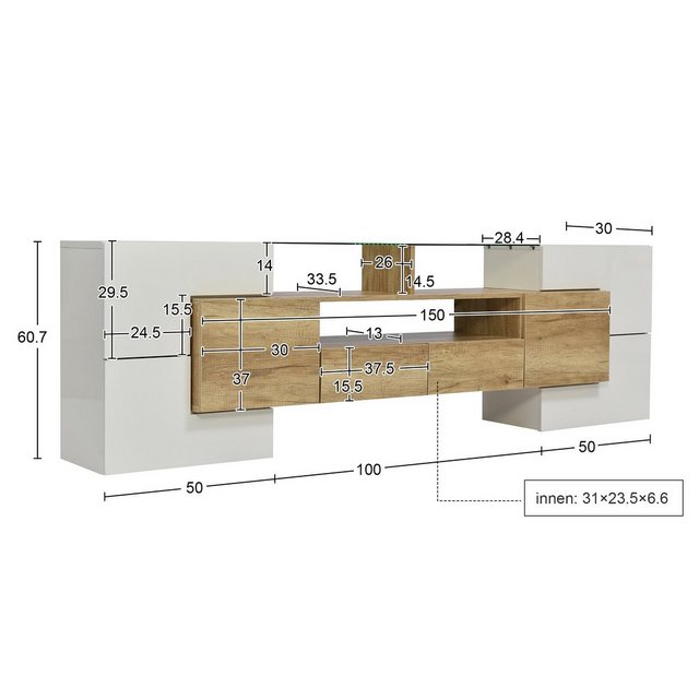 SIKAINI TV-Schrank (Lowboard.hochglänzendes Weiß, 200 cm, LED-Beleuchtung, günstig online kaufen