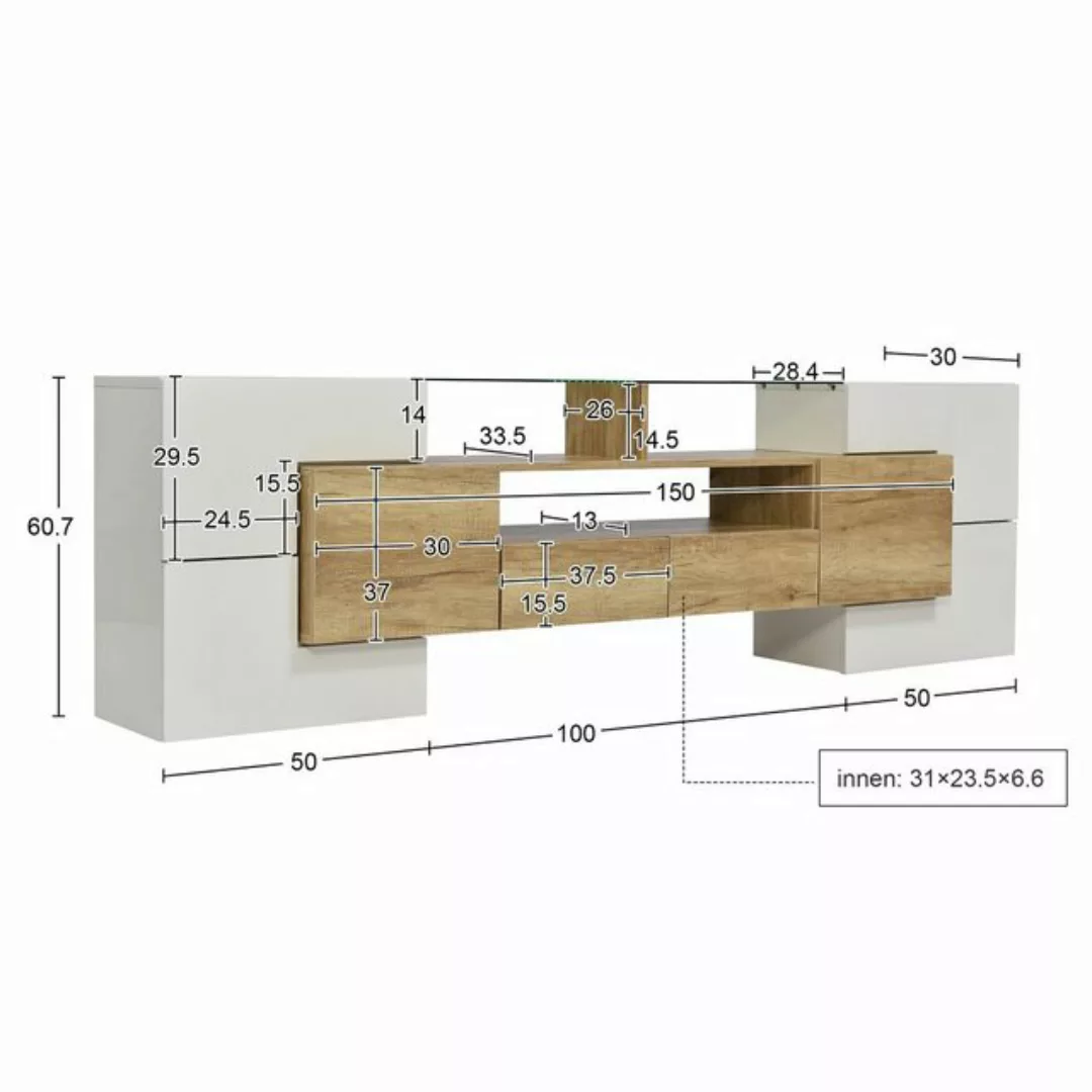 SIKAINI TV-Schrank (Lowboard.hochglänzendes Weiß, 200 cm, LED-Beleuchtung, günstig online kaufen