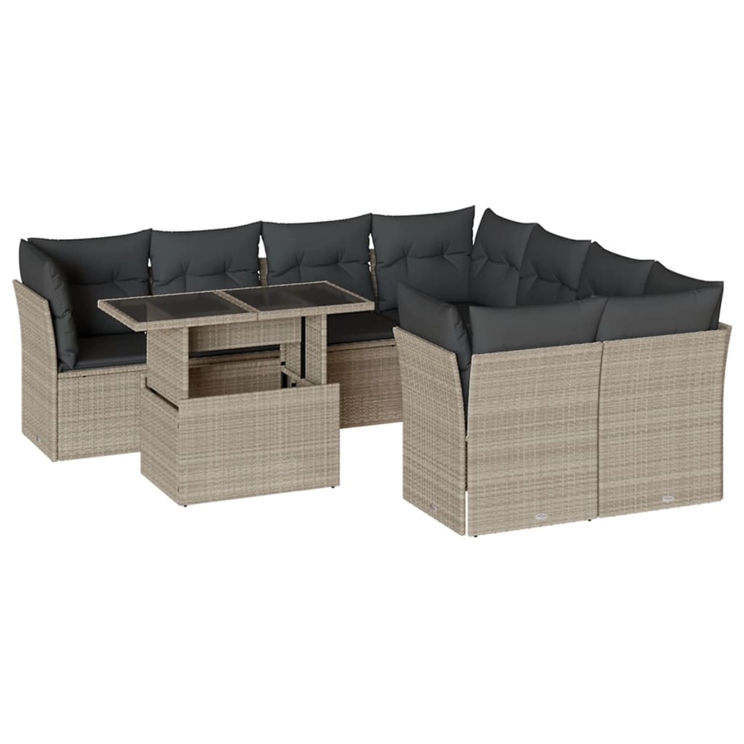 vidaXL 9-Tlg Garten-Sofagarnitur mit Kissen Hellgrau Poly Rattan 3266432 günstig online kaufen