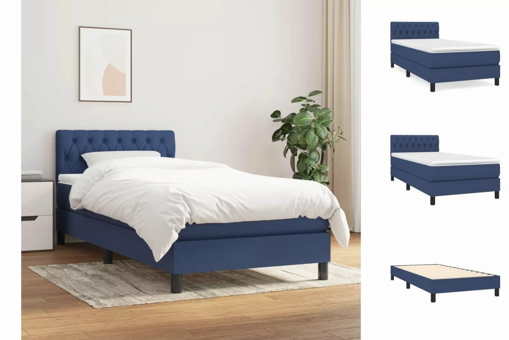 vidaXL Bettgestell Boxspringbett mit Matratze Blau 100x200 cm Stoff Bett Be günstig online kaufen