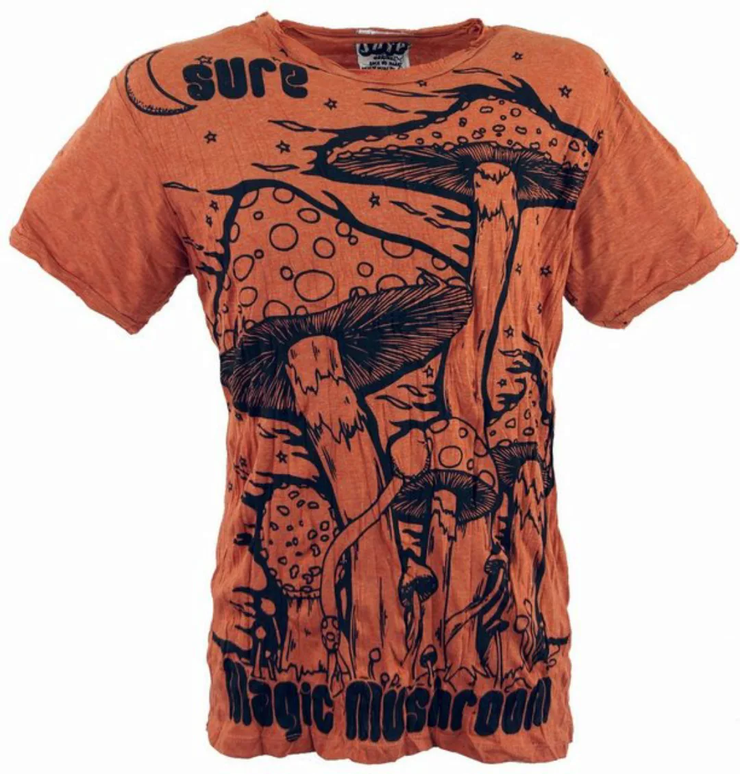 Guru-Shop T-Shirt Sure Herren T-Shirt Magic Mushroom - rostorange Goa Style günstig online kaufen