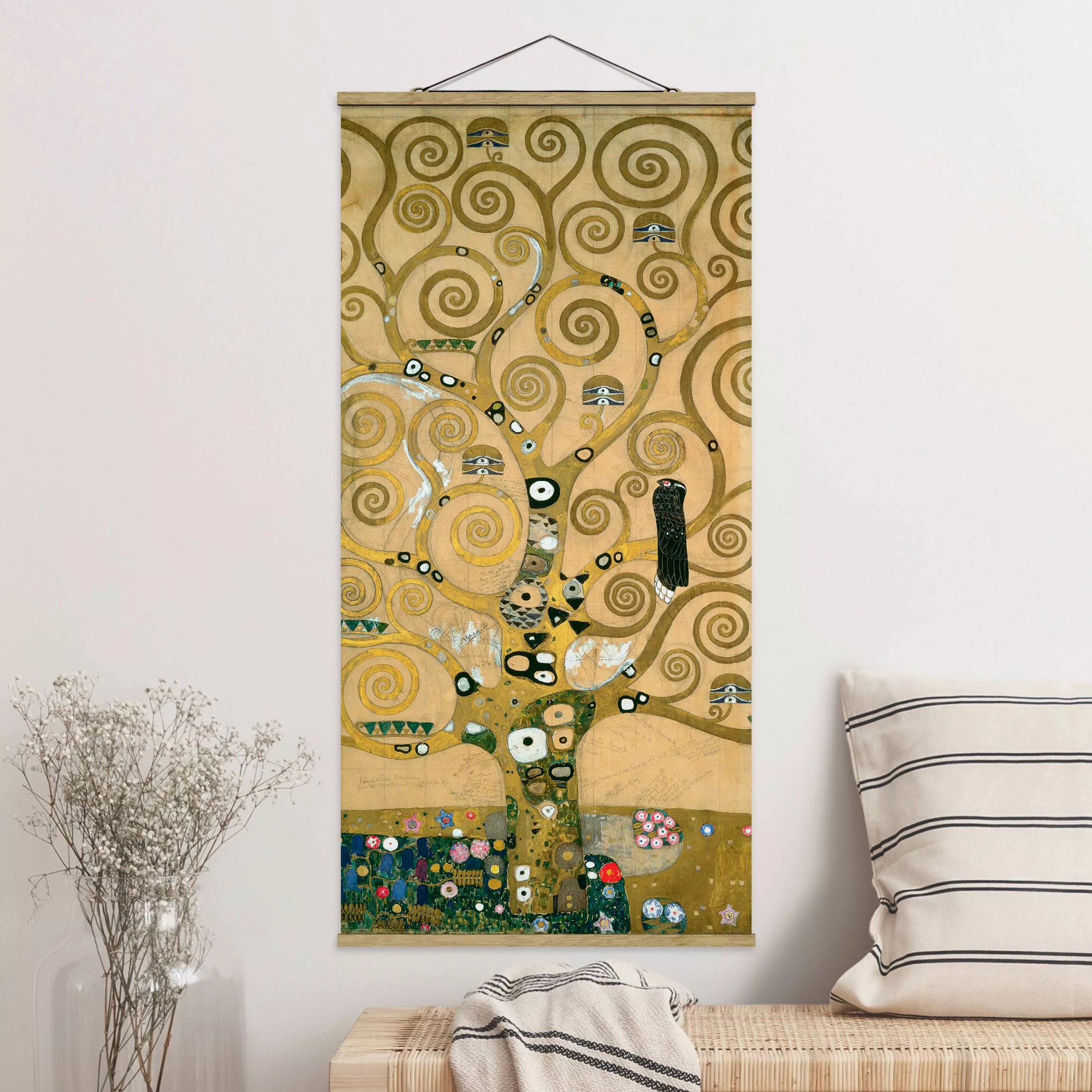 Stoffbild Kunstdruck mit Posterleisten - Hochformat Gustav Klimt - Der Lebe günstig online kaufen