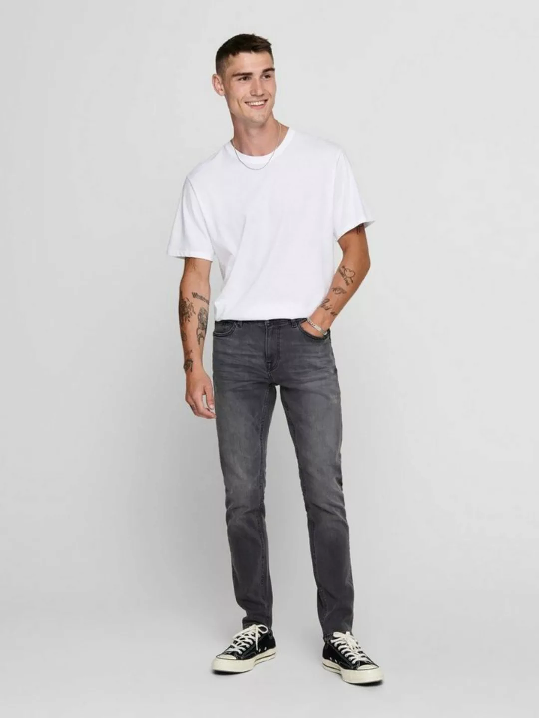 Only & Sons Herren Jeans ONSWARP GREY DCC 2051 - Skinny Fit - Grau - Grey D günstig online kaufen