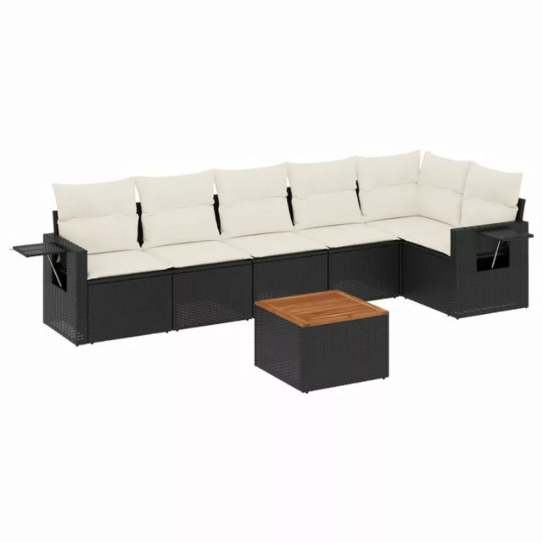 vidaXL Sofaelement 7-tlg. Garten-Sofagarnitur mit Kissen Schwarz Poly Ratta günstig online kaufen