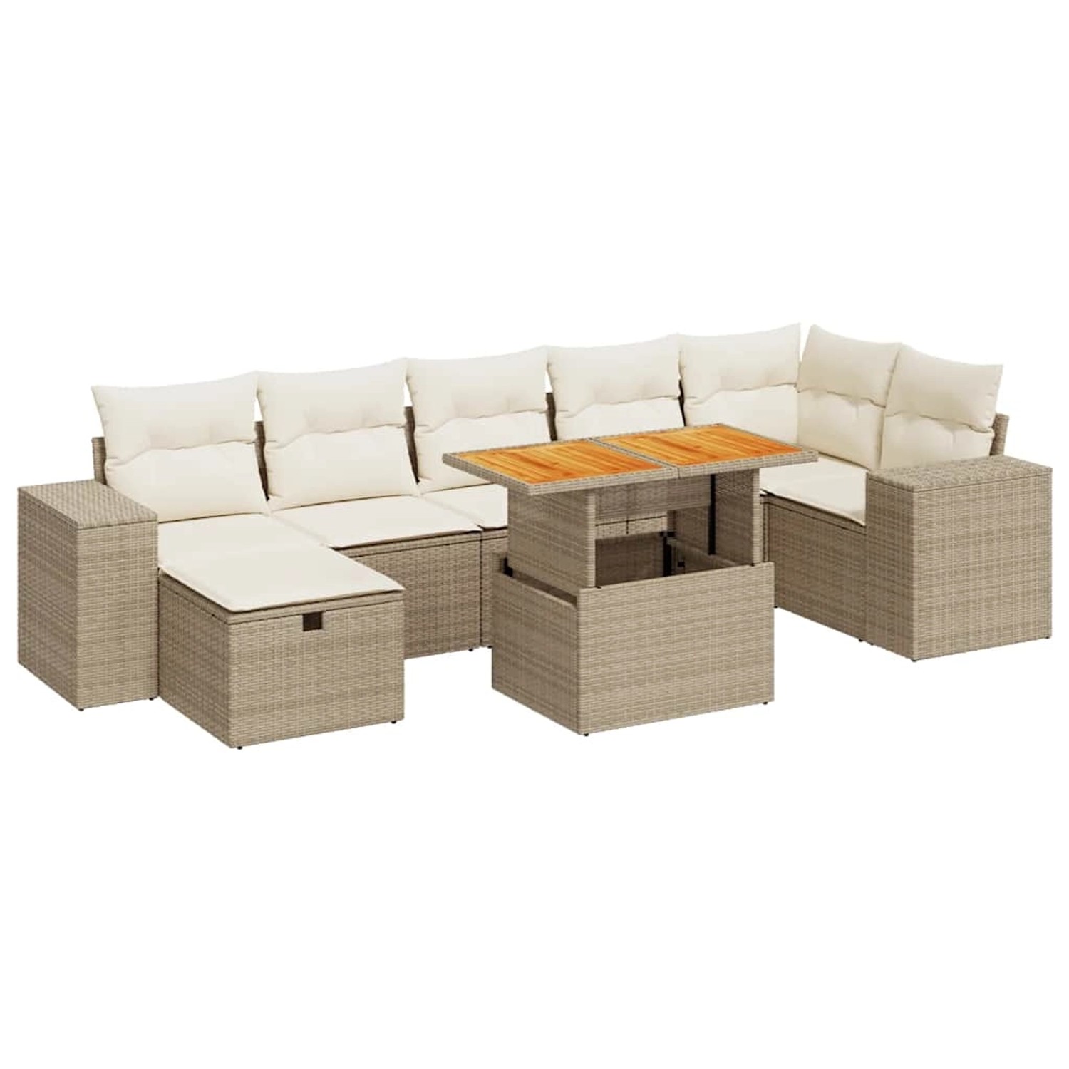 vidaXL 5-Tlg Garten-Sofagarnitur mit Kissen Beige Poly Rattan Akazie 332809 günstig online kaufen