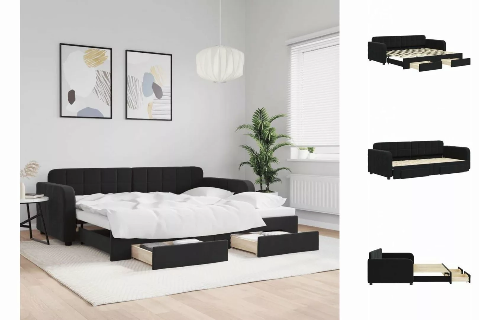 vidaXL Gästebett Tagesbett Ausziehbar mit Schubladen Schwarz 90x200 cm Samt günstig online kaufen