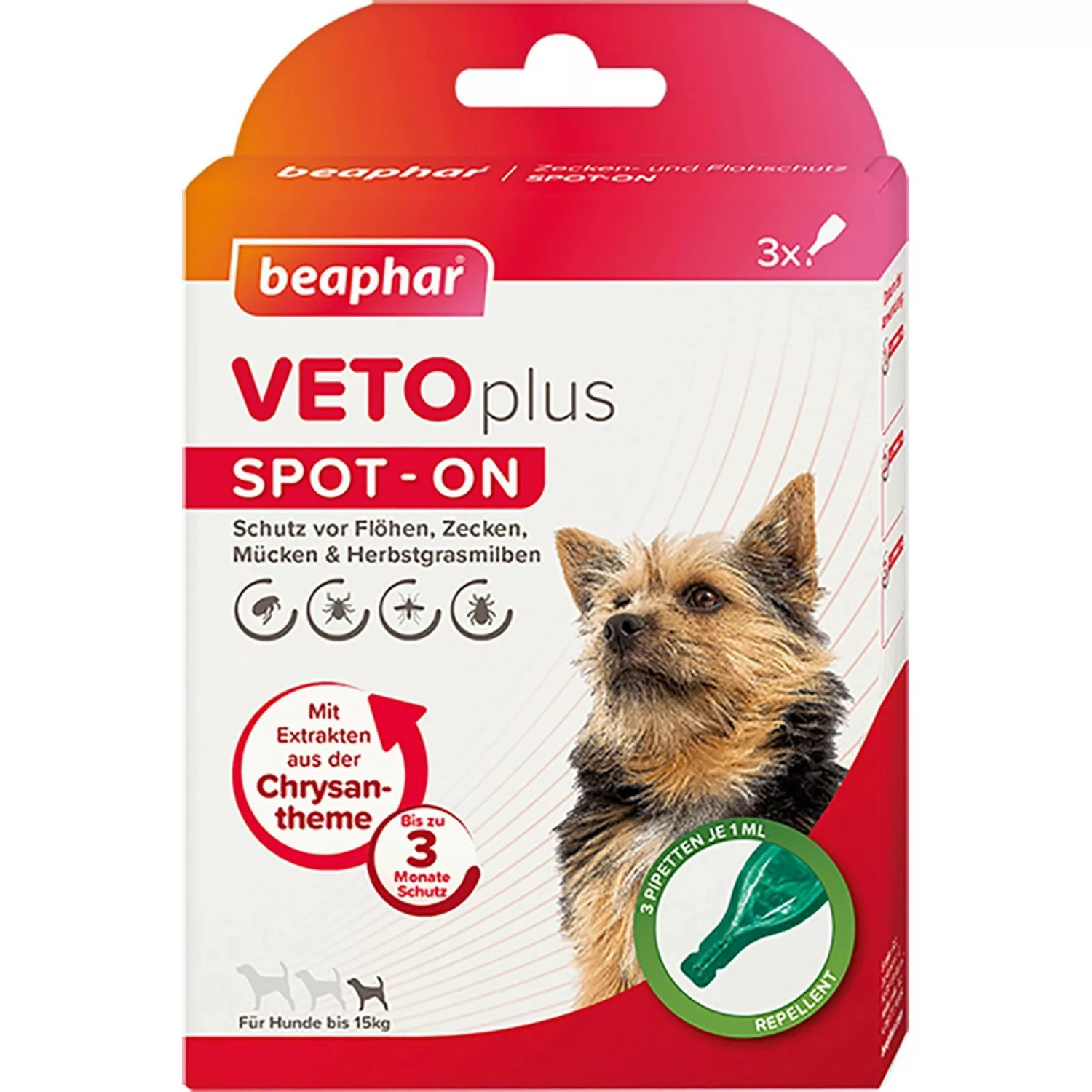 Beaphar Zecken- und Flohschutz VetoPlus Spot-On für Hunde bis 15 kg (3 x 1 günstig online kaufen