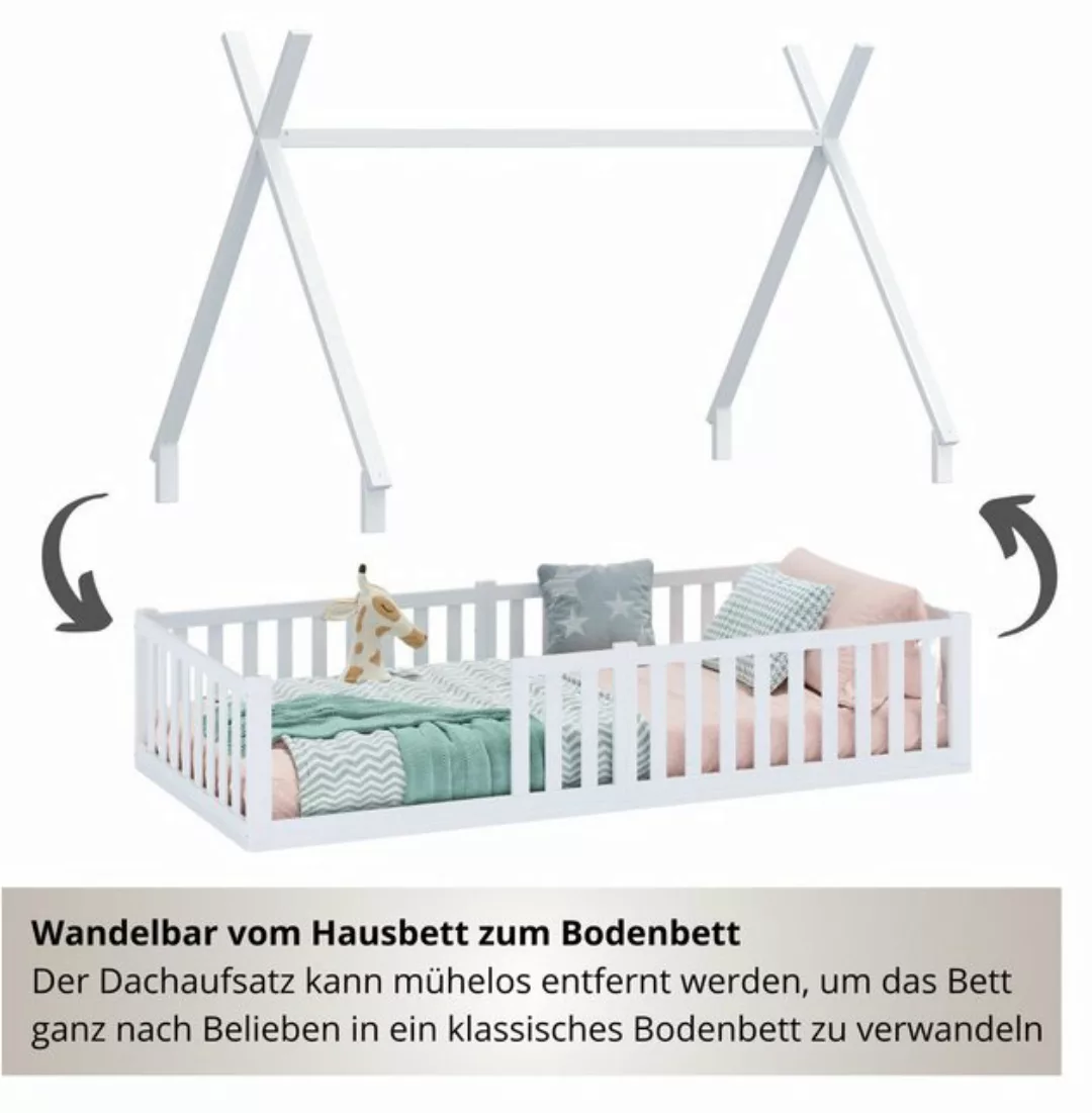 Alavya Home® Kinderbett Hausbett Bodenbett SKY SET mit Tür, Deko und Matrat günstig online kaufen