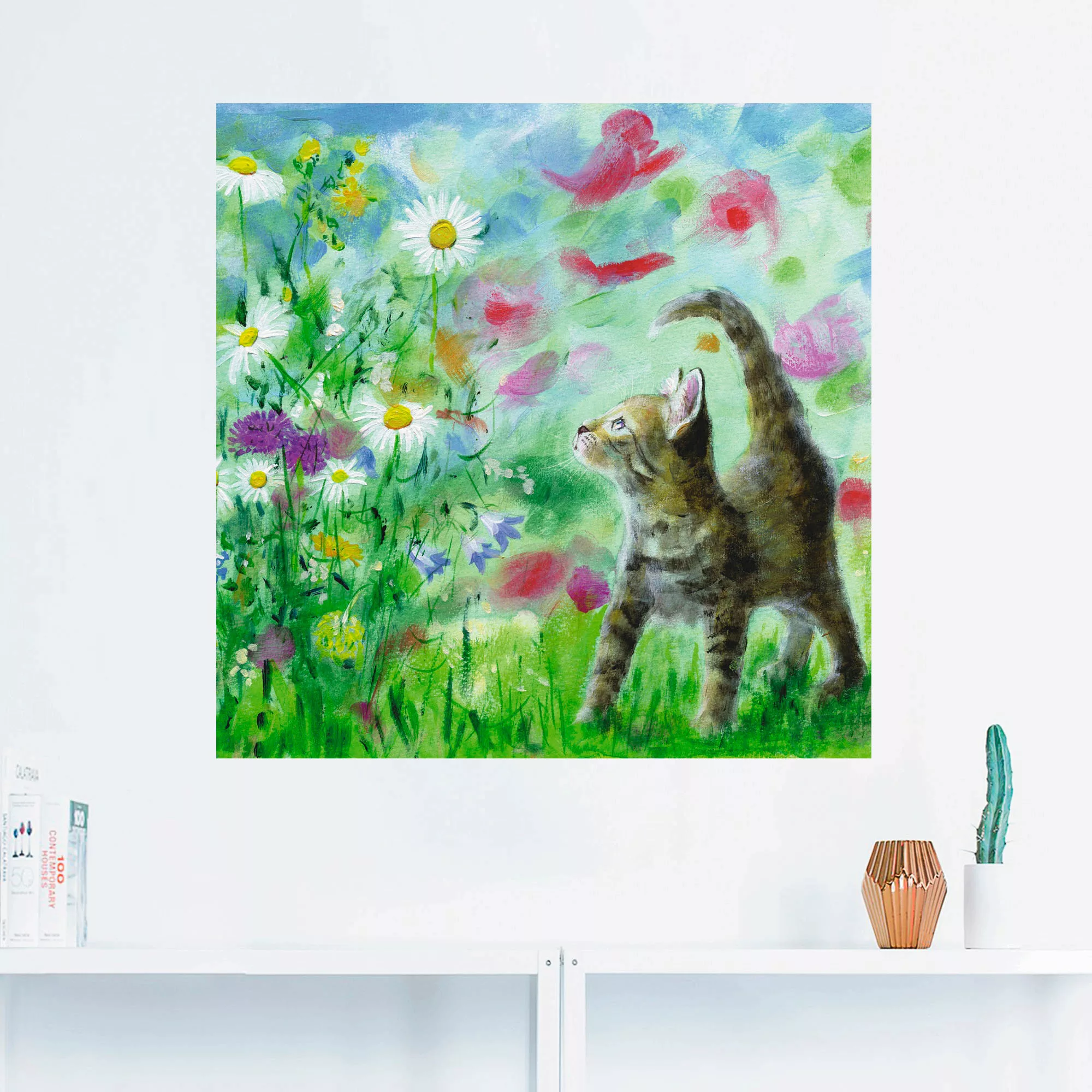 Artland Wandbild »Sommerwiese mit Kätzchen«, Haustiere, (1 St.) günstig online kaufen