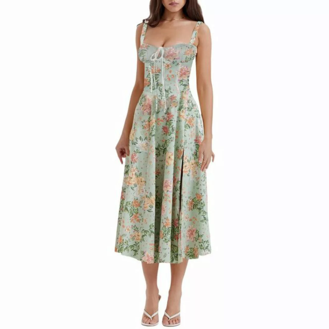 RUZU UG Midikleid Hochwertiges, rückenfreies Sommerkleid mit Blumenmuster f günstig online kaufen