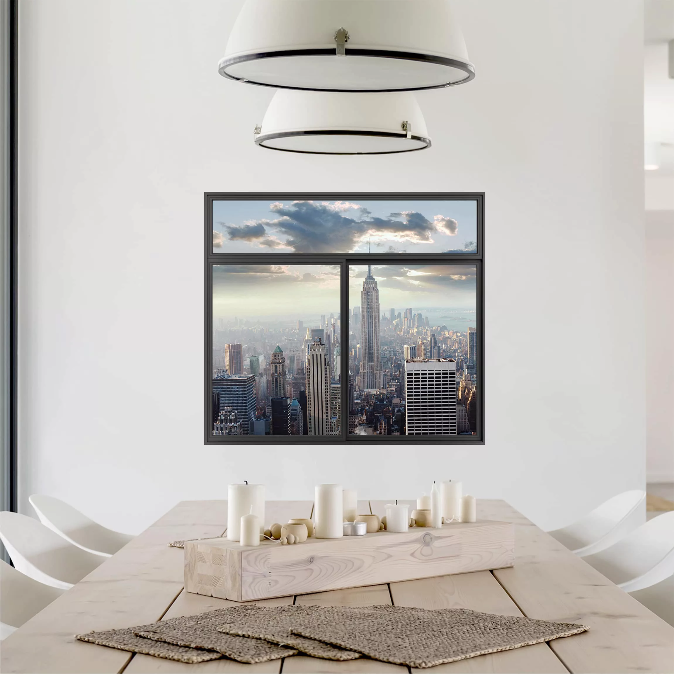 3D Wandtattoo Fenster Schwarz Sonnenaufgang in New York günstig online kaufen