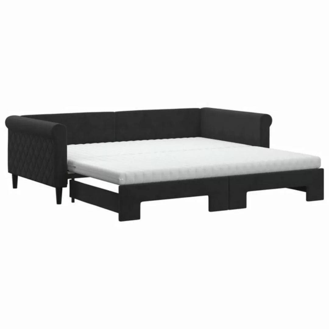 vidaXL Bett Tagesbett Ausziehbar mit Matratzen Schwarz 100x200 cm Samt günstig online kaufen