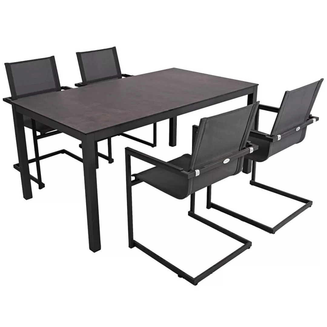 Gartenmöbel Tischgruppe 5-tlg. in anthrazit mit Freischwinger Gartenstühlen günstig online kaufen