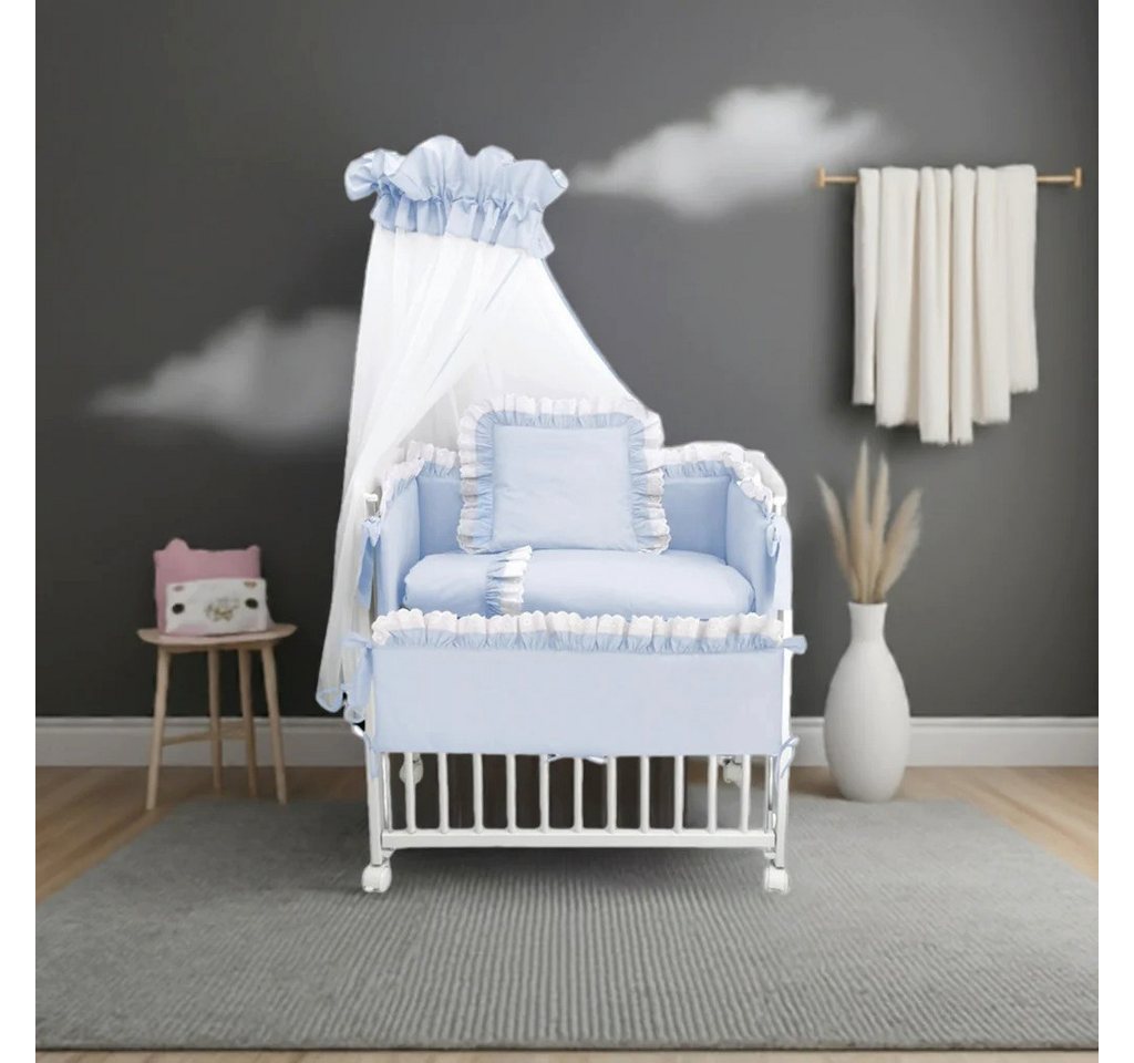 Babyhafen Beistellbett BABY Komplettbett Royal BLAU, Spitze-Weiß Stubenbett günstig online kaufen