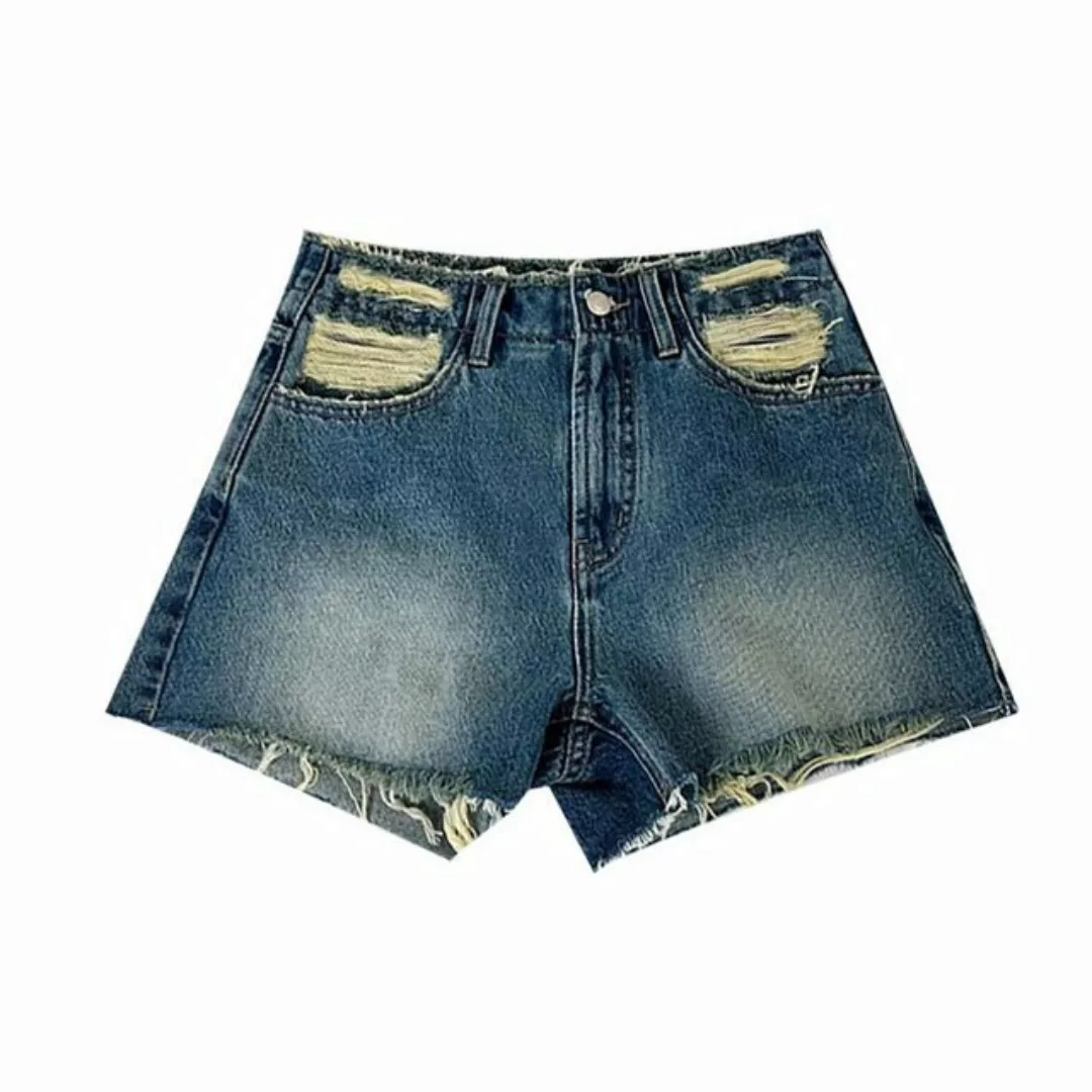 FIDDY Jeansshorts Denim-Shorts Sommer-Damen-Retro-Hotpants mit rohem undnie günstig online kaufen