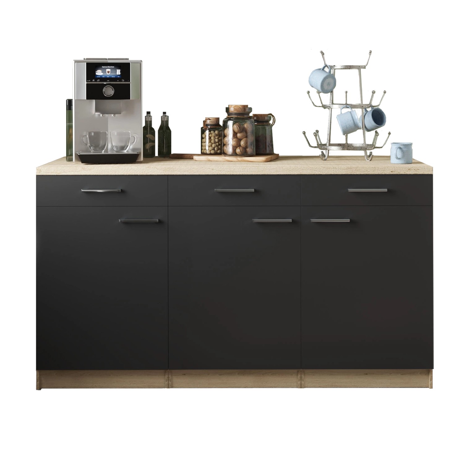 Respekta Küchenmöbel-Set 13 Merle 150 cm Schwarz günstig online kaufen