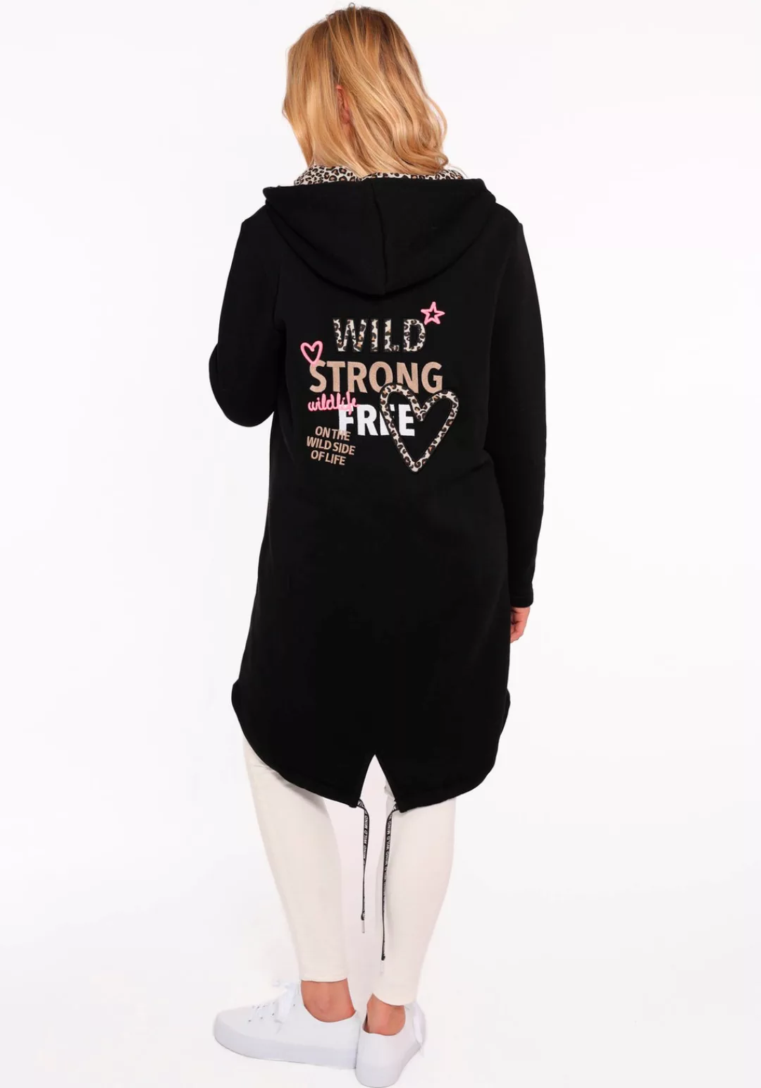 Zwillingsherz Jerseymantel "Wild Strong Free" mit Kapuze, Taschen, Front un günstig online kaufen