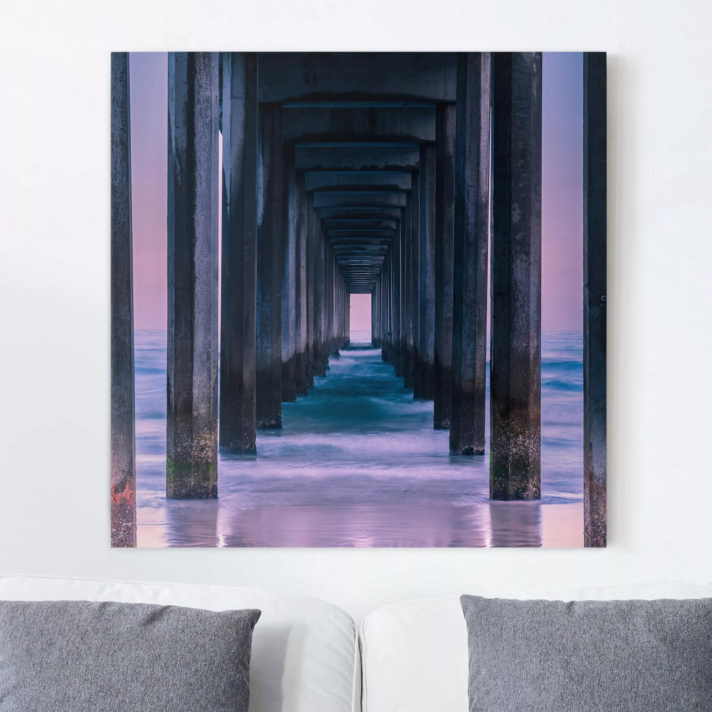 Leinwandbild Strand - Quadrat Pier im Sonnenuntergang günstig online kaufen