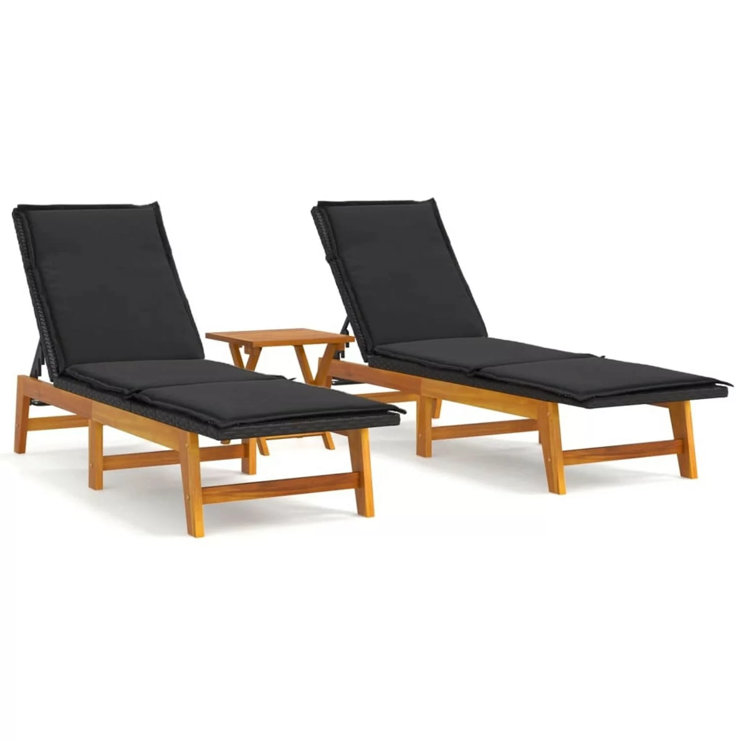 VidaXL 3-tlg. Garten-Lounge-Set Poly Rattan & Massivholz Akazie Schwarz und günstig online kaufen